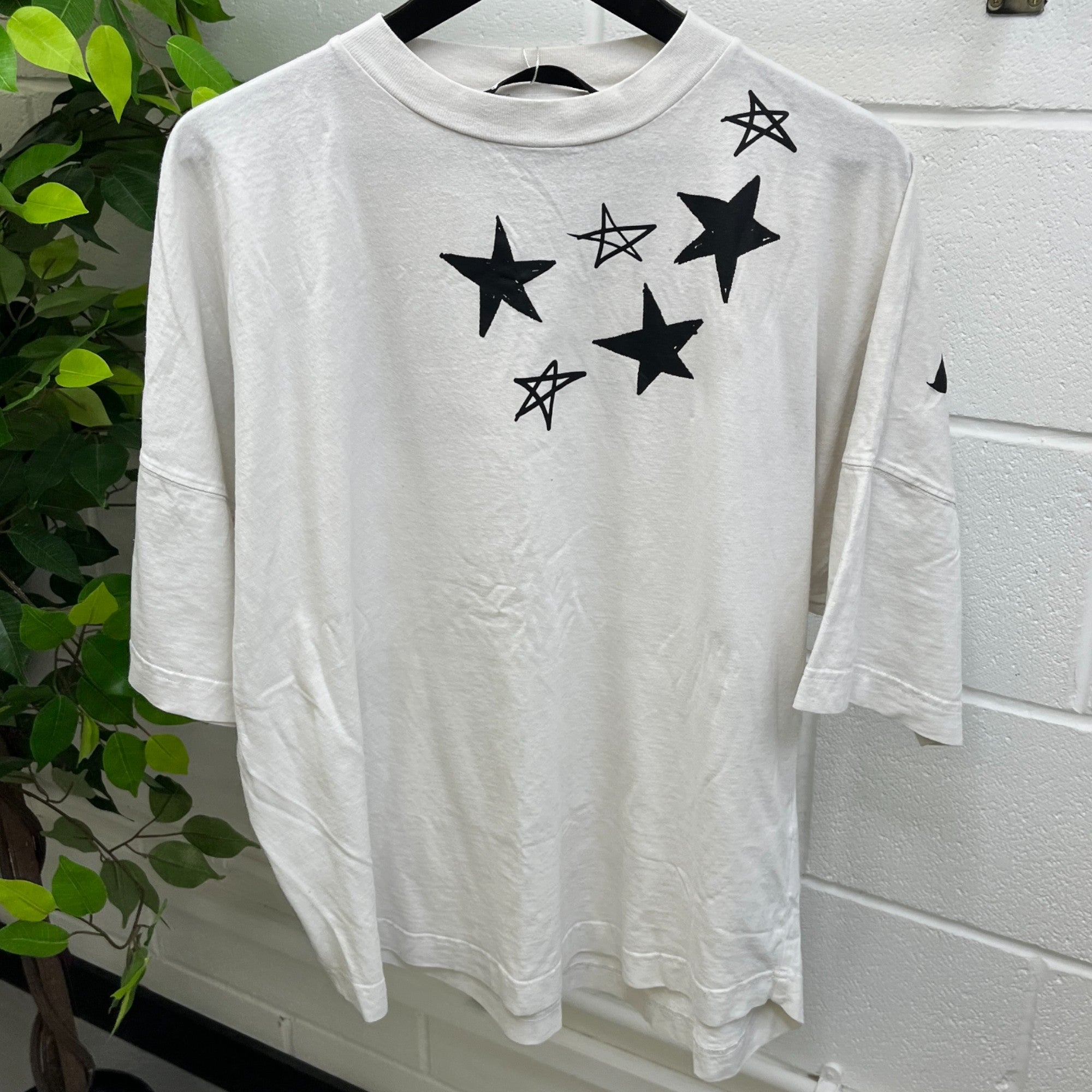 Men's Oversized Star Logo Print T-Shirt White Size M