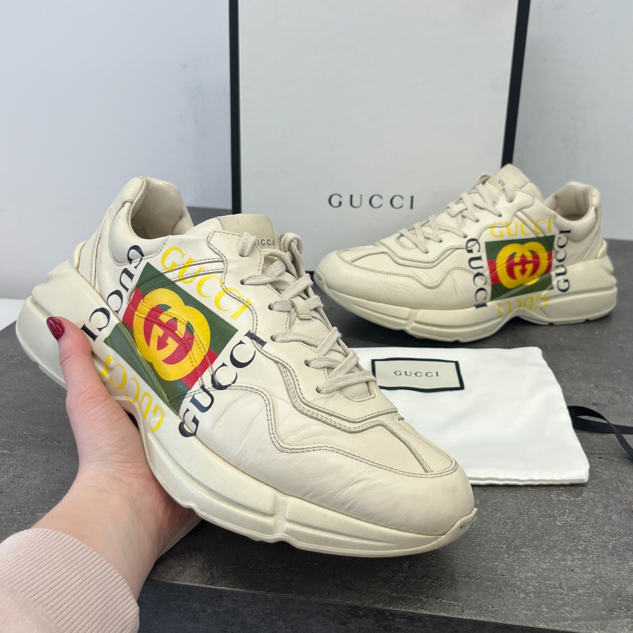 Men's Rhyton Low Trainers Beige Size EU 44.5 / UK 10.5