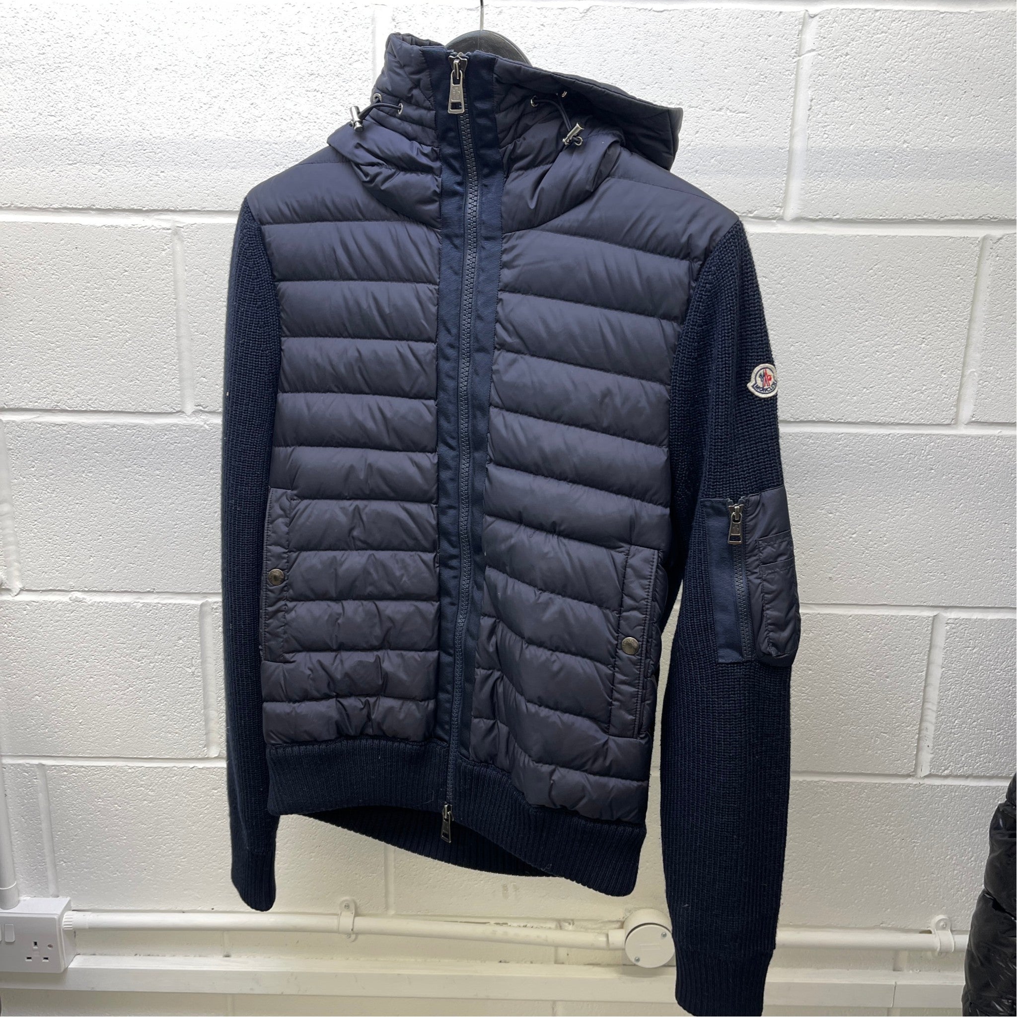 Men's Cardigan Tricot Down Jacket Navy Size M