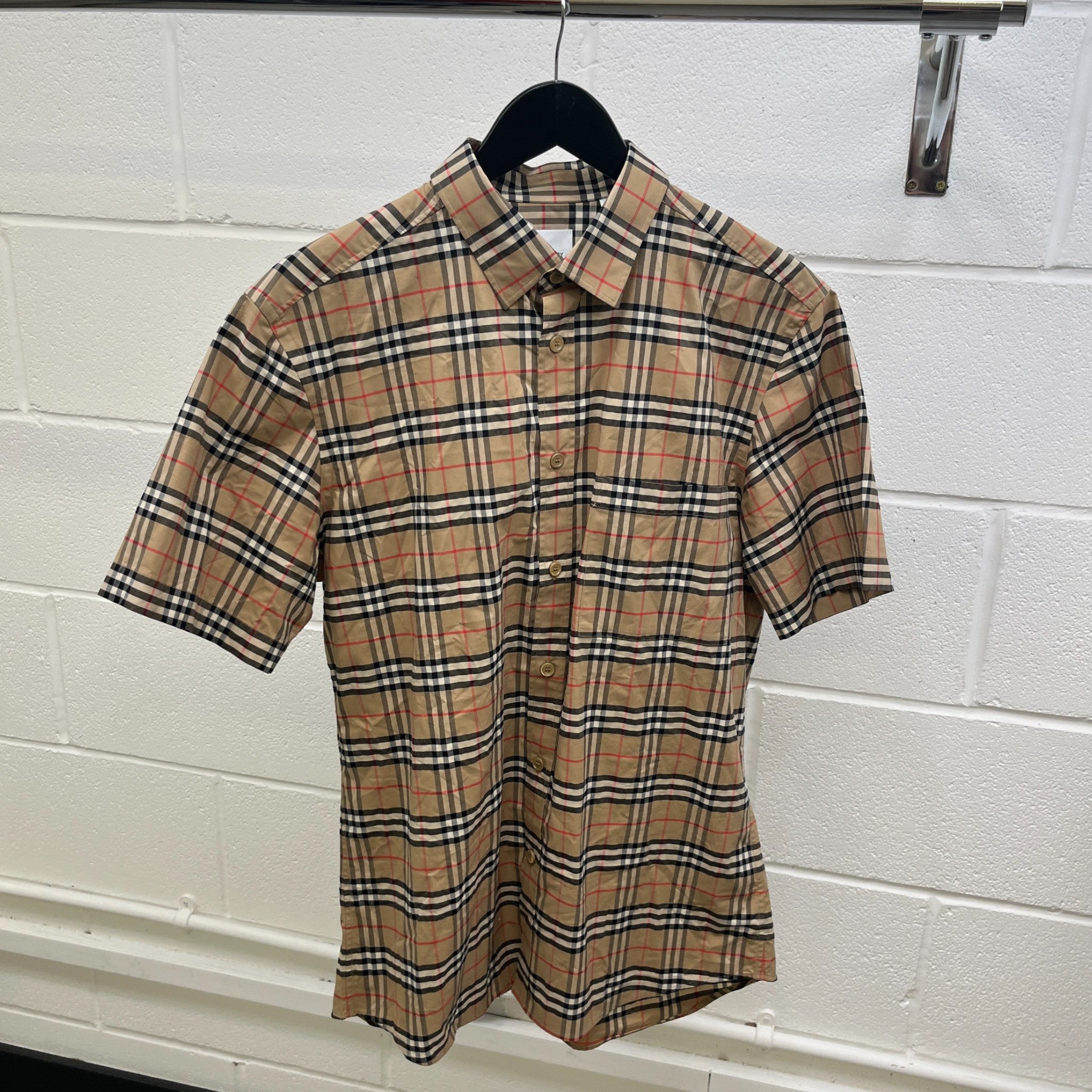 Men's Check Short Sleeve Shirt Brown Size L