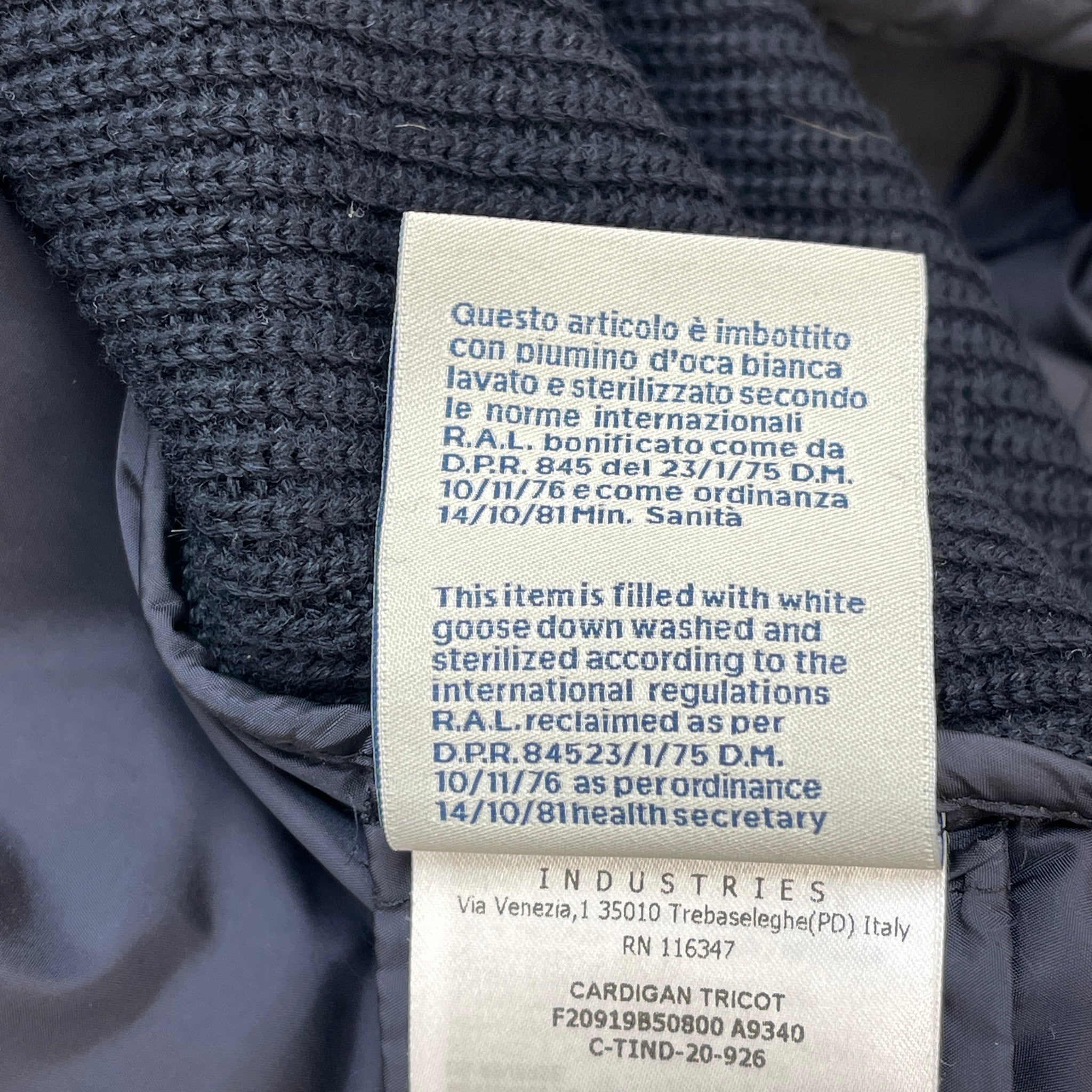 Men's Cardigan Tricot Down Jacket Navy Size M