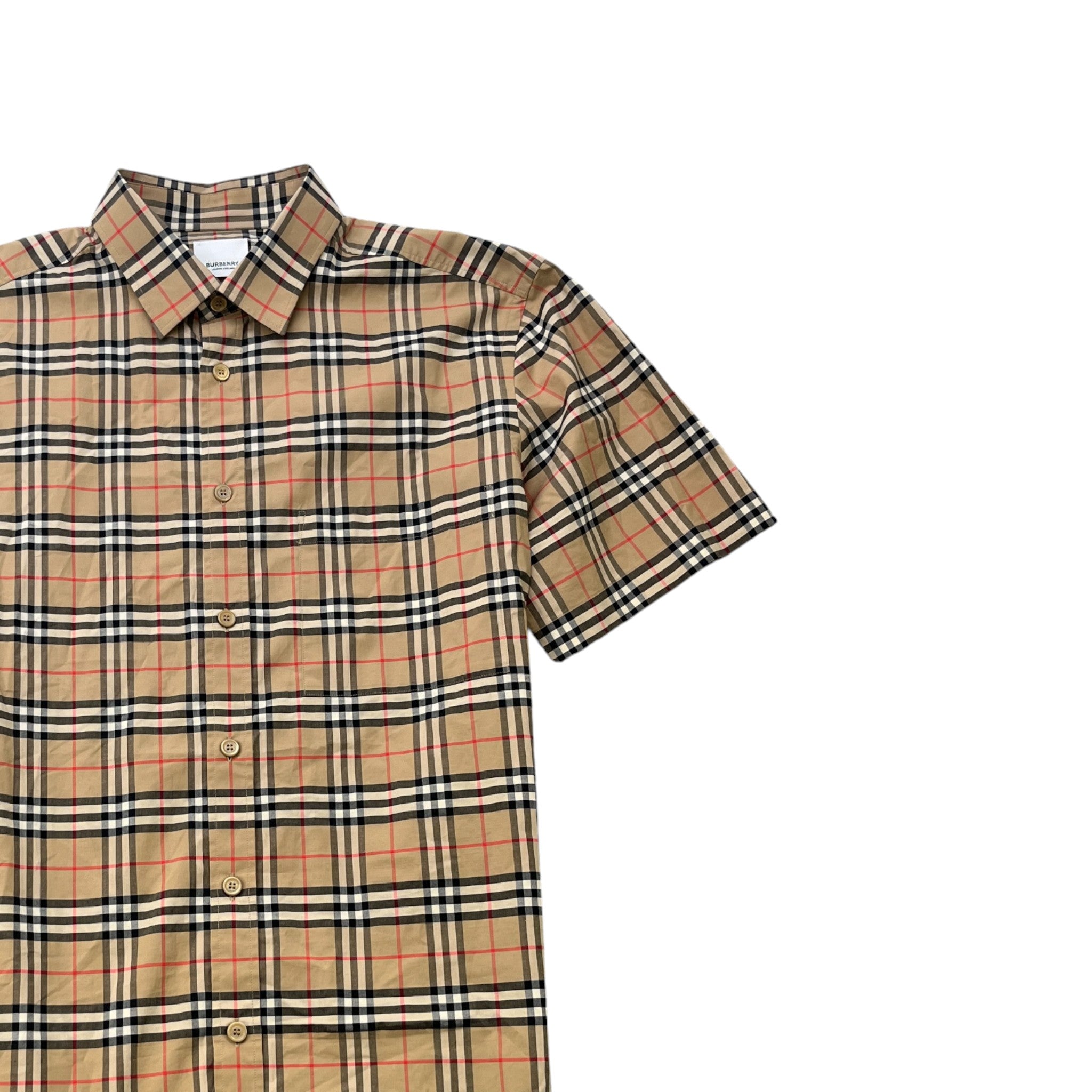 Men's Check Short Sleeve Shirt Brown Size L
