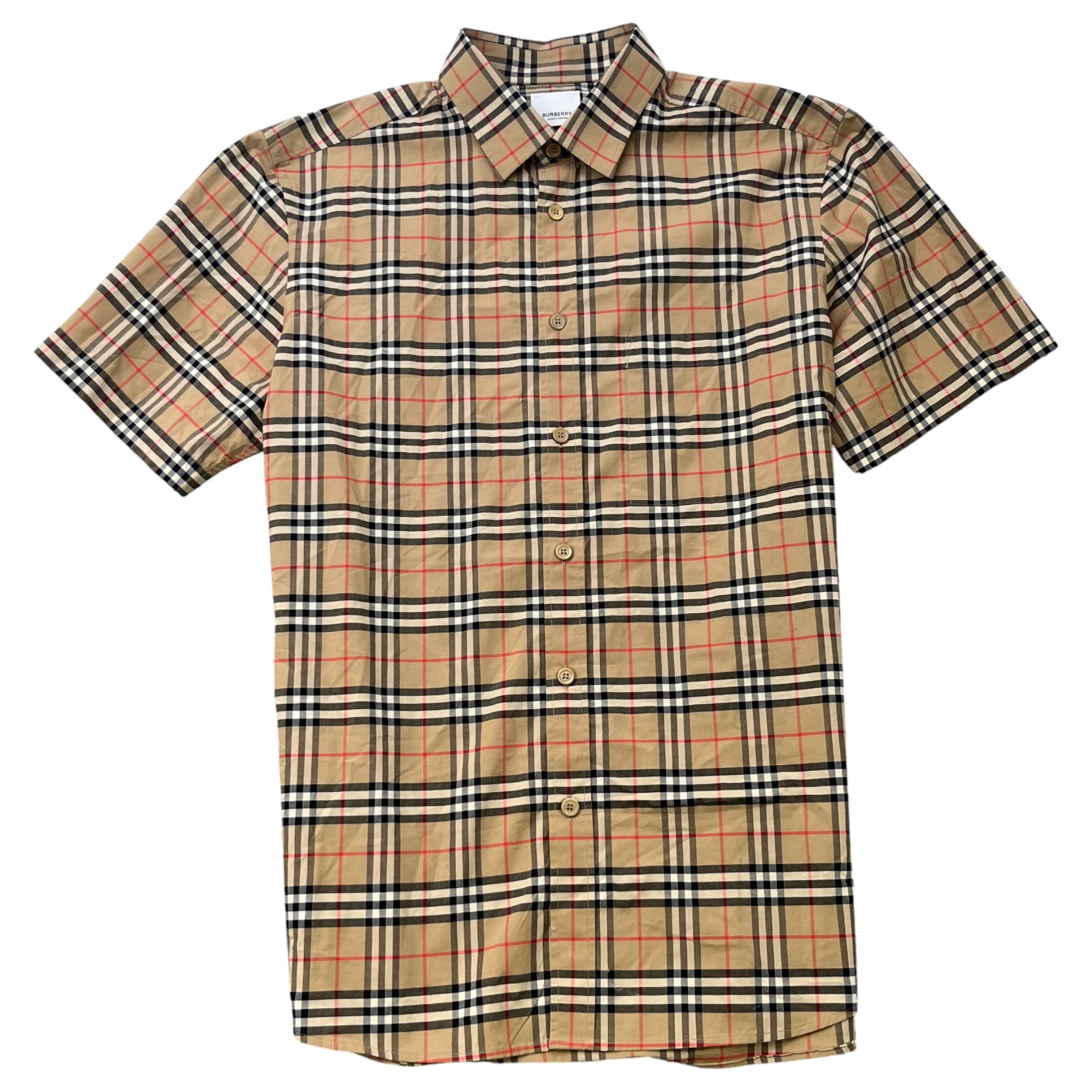 Men's Check Short Sleeve Shirt Brown Size L