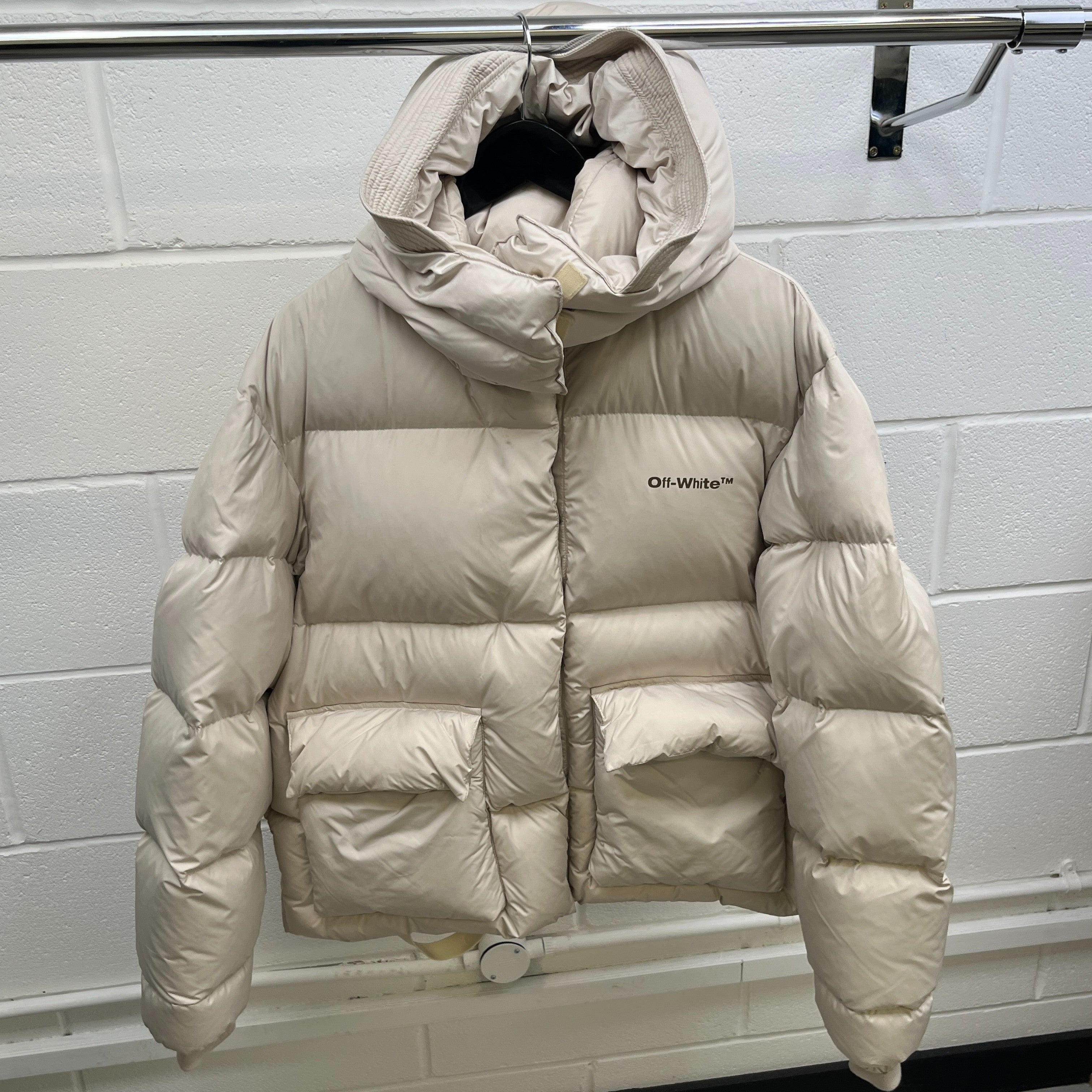 Women's Logo Print Down Jacket Beige Size IT 42 / UK 10