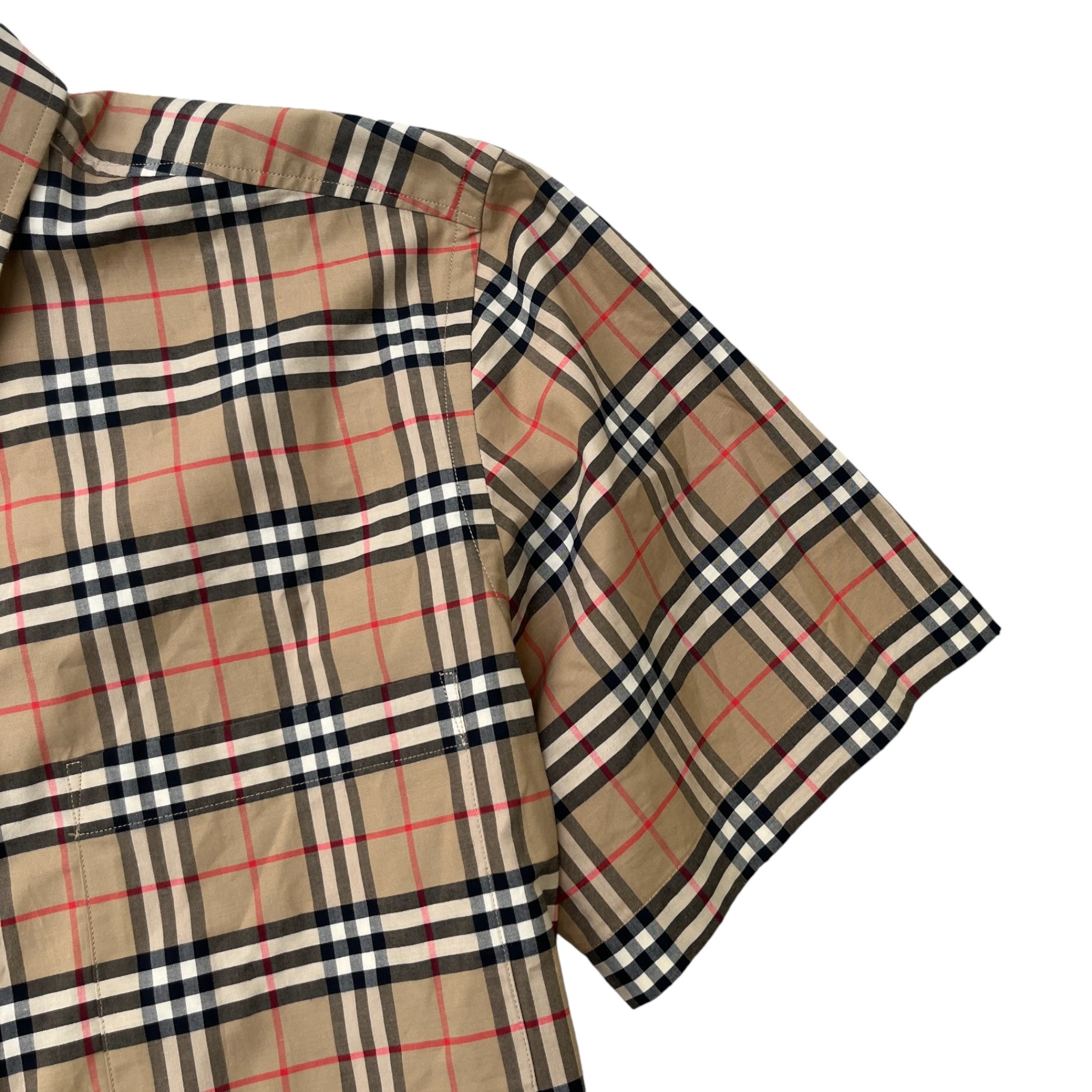 Men's Check Short Sleeve Shirt Brown Size L