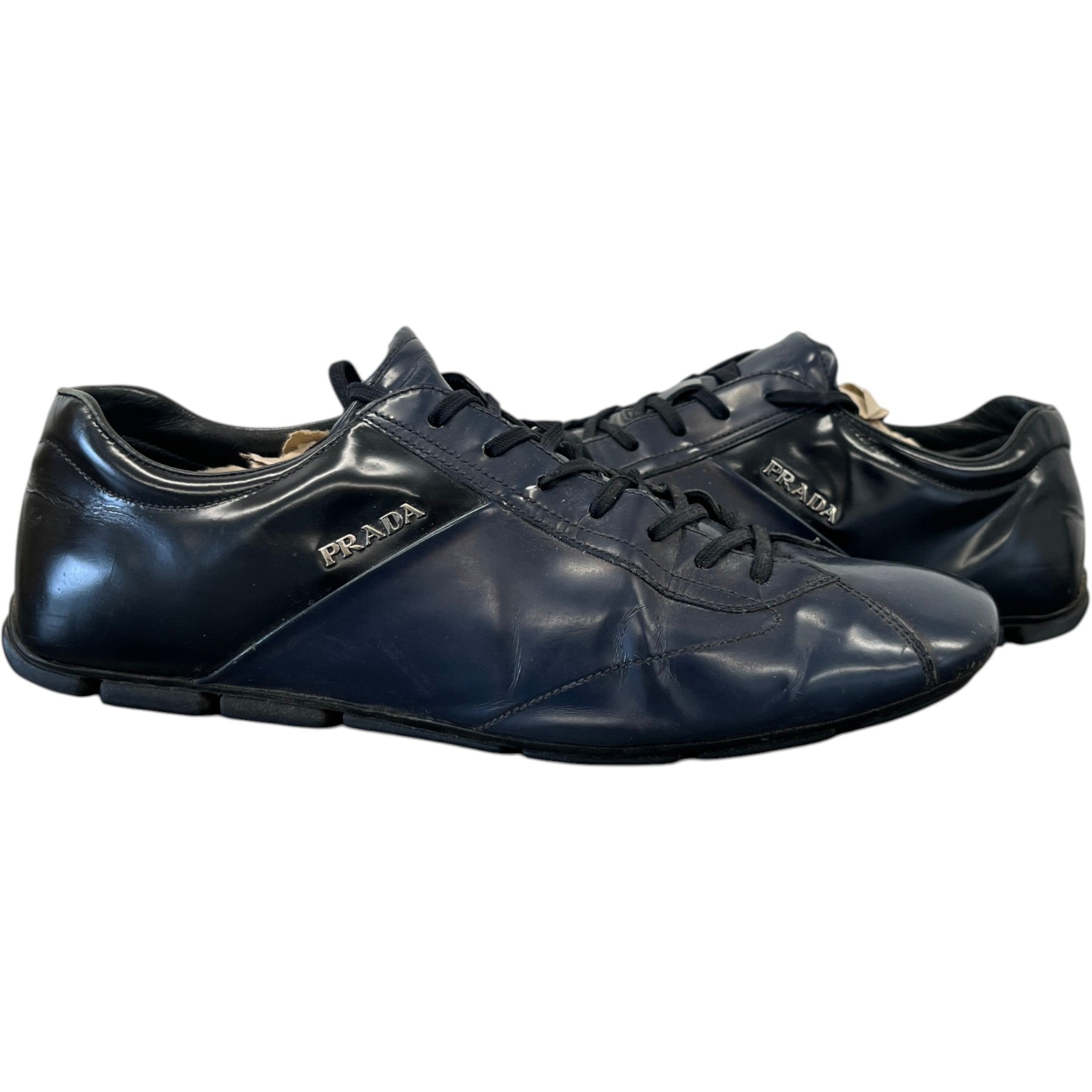 Men's Leather Logo Low Trainers Navy Size EU 40.5 / UK 6.5