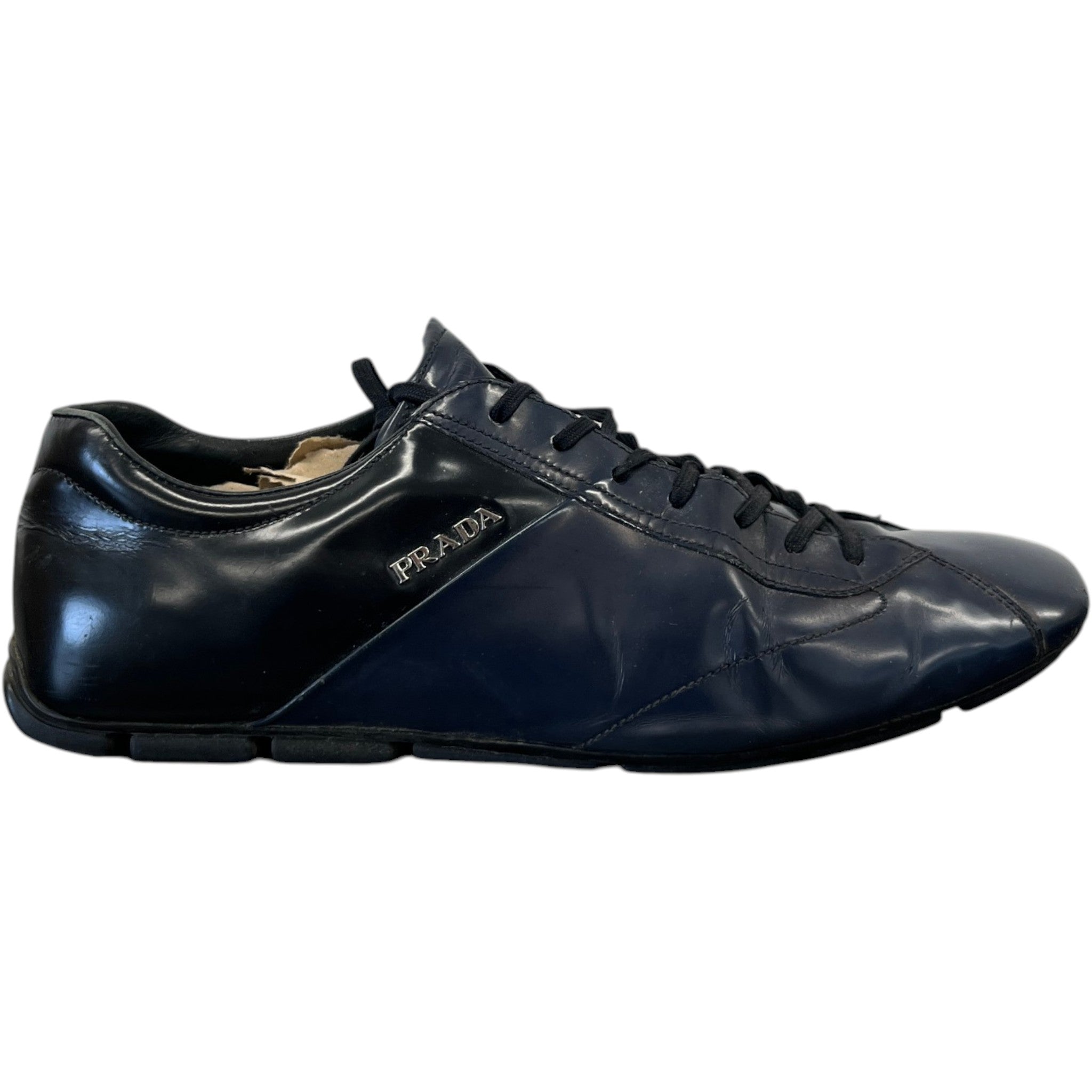 Men's Leather Logo Low Trainers Navy Size EU 40.5 / UK 6.5