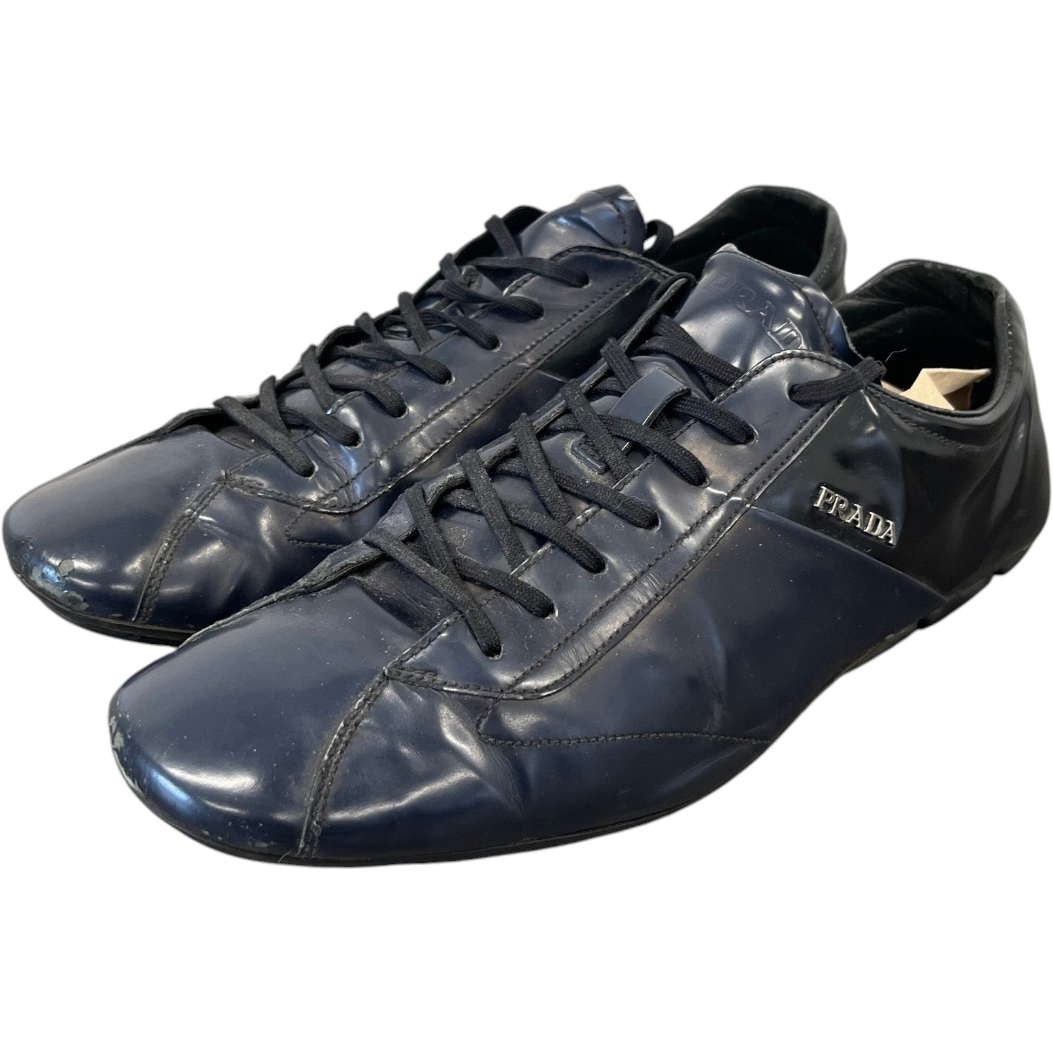Men's Leather Logo Low Trainers Navy Size EU 40.5 / UK 6.5