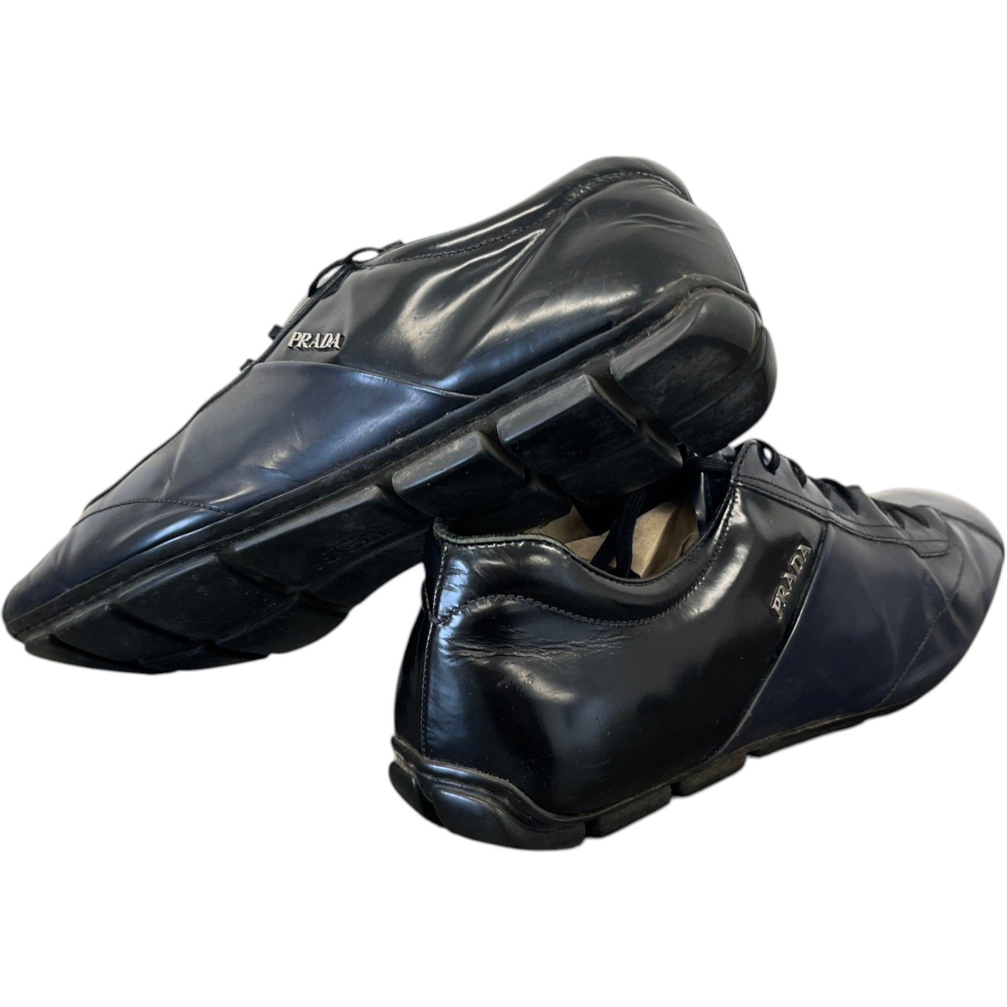 Men's Leather Logo Low Trainers Navy Size EU 40.5 / UK 6.5