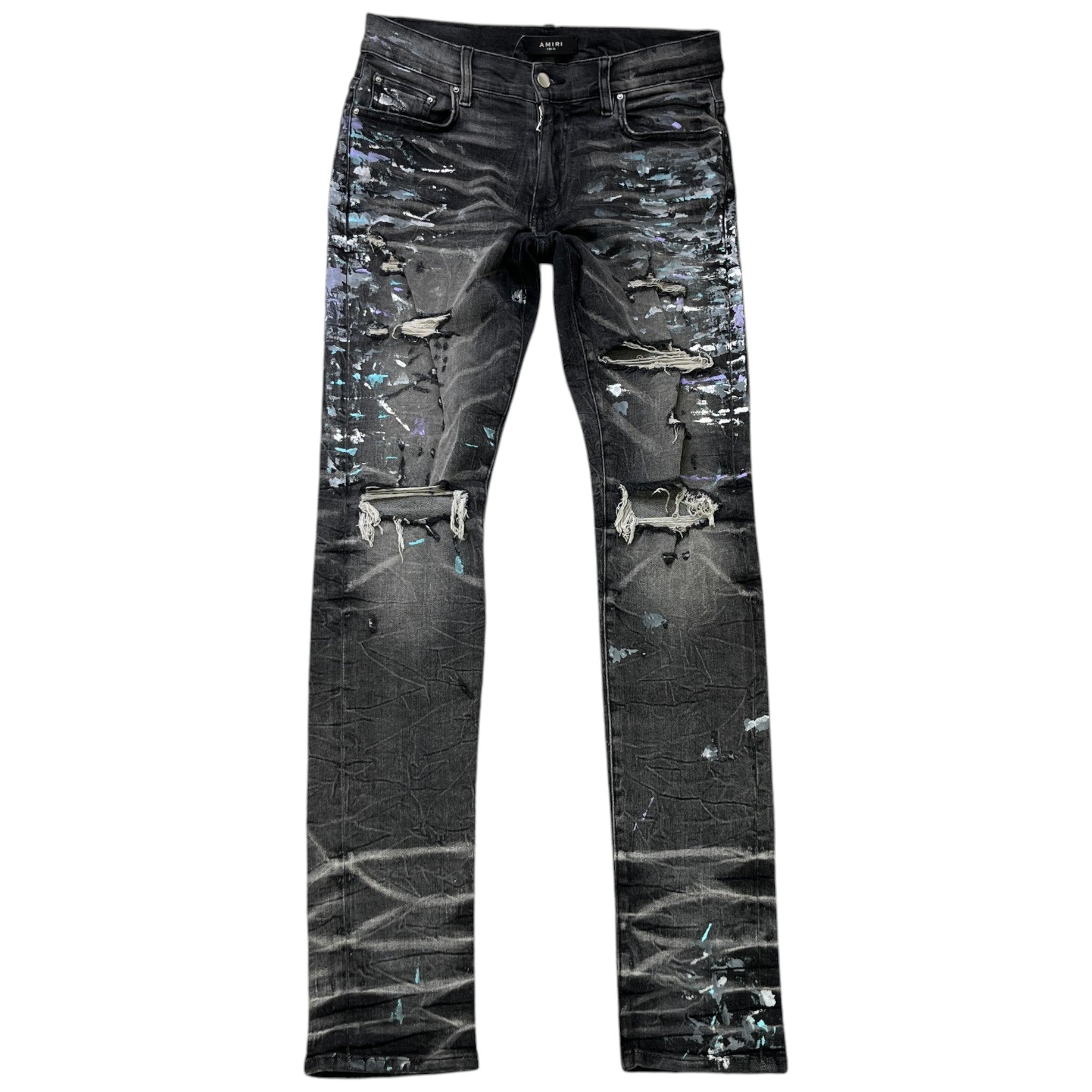 Men's Paint Splash Jeans Black Size Waist 30"