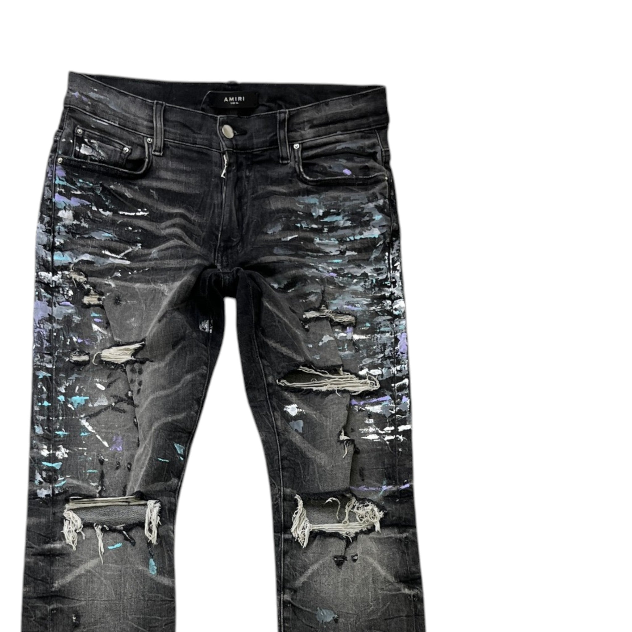 Men's Paint Splash Jeans Black Size Waist 30"