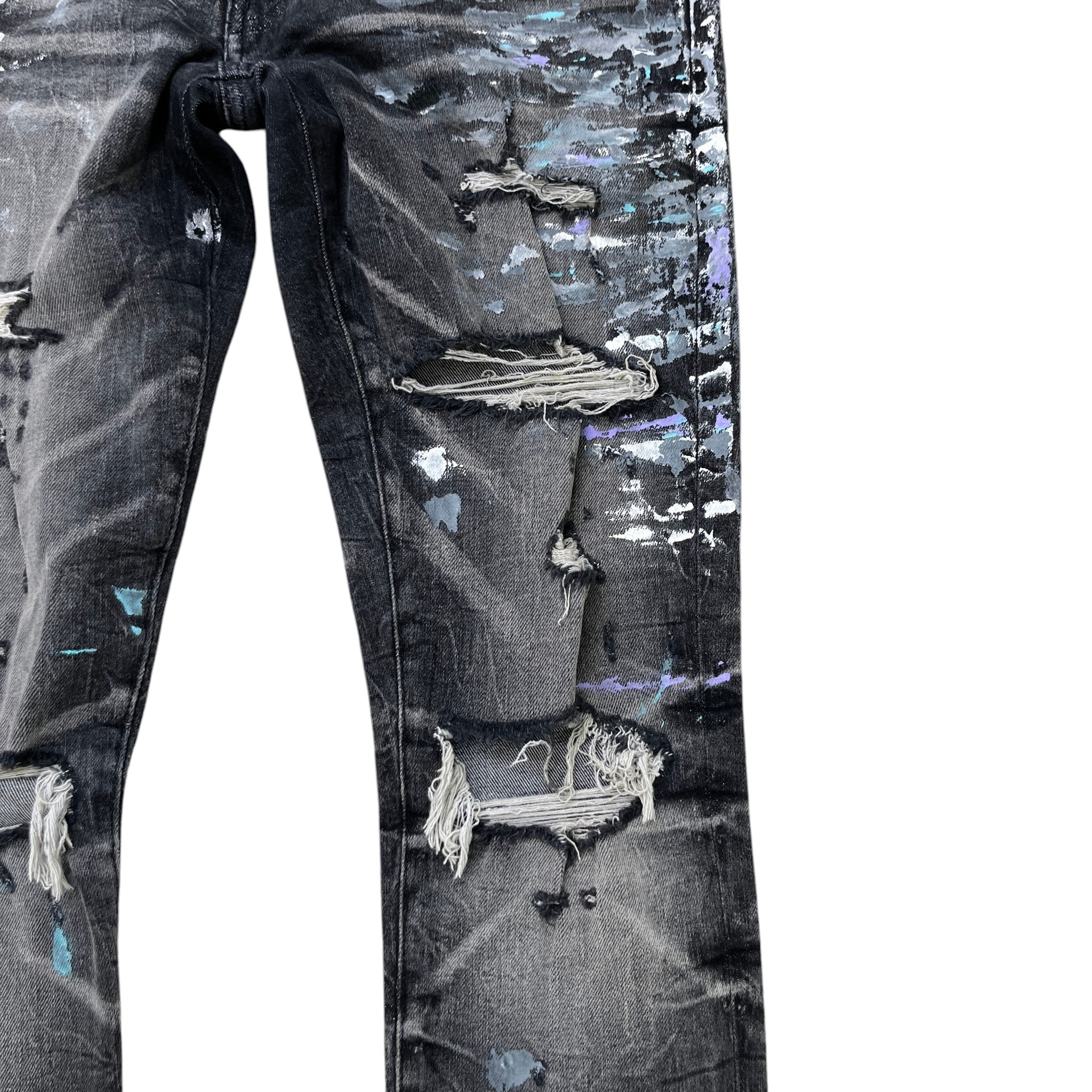 Men's Paint Splash Jeans Black Size Waist 30"