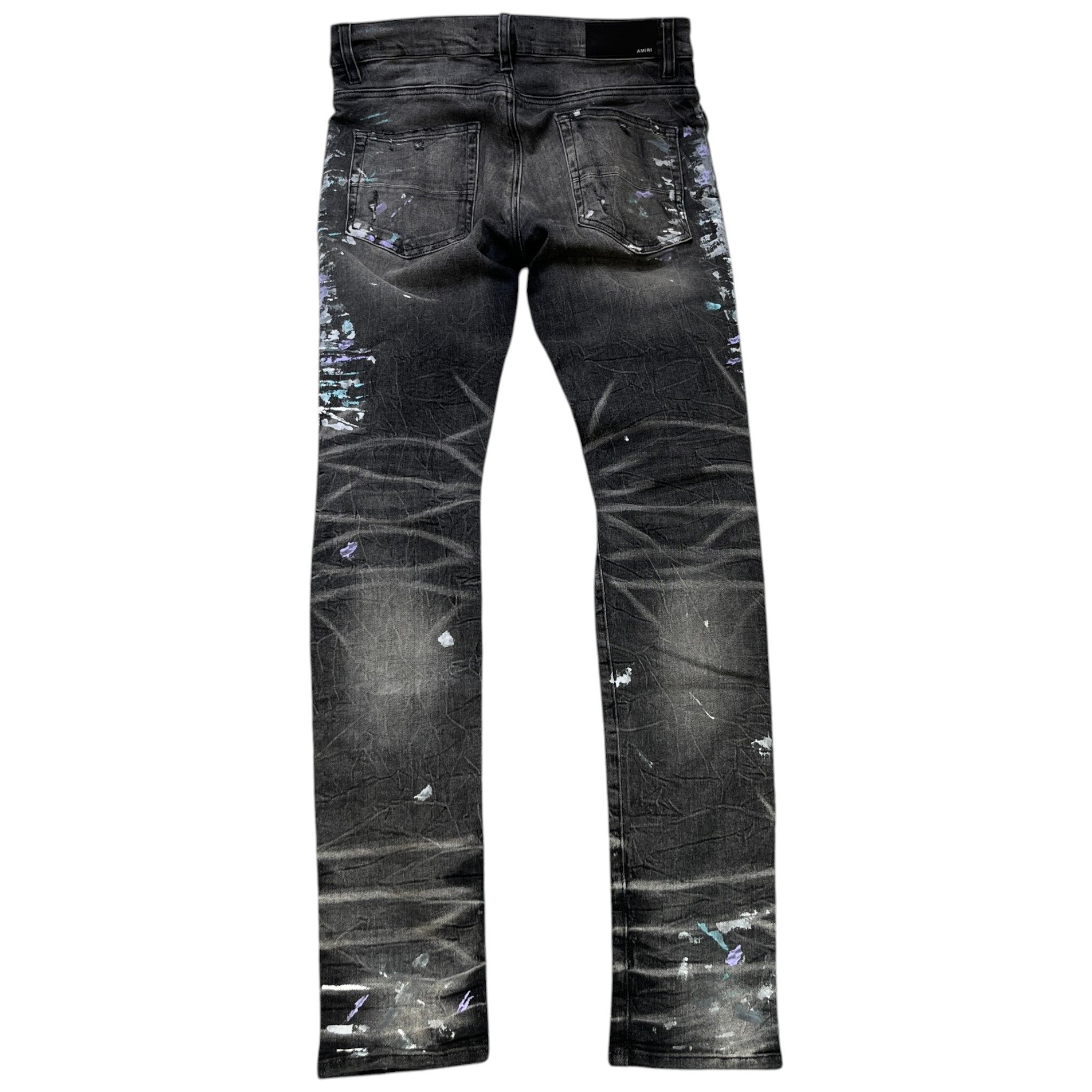 Men's Paint Splash Jeans Black Size Waist 30"