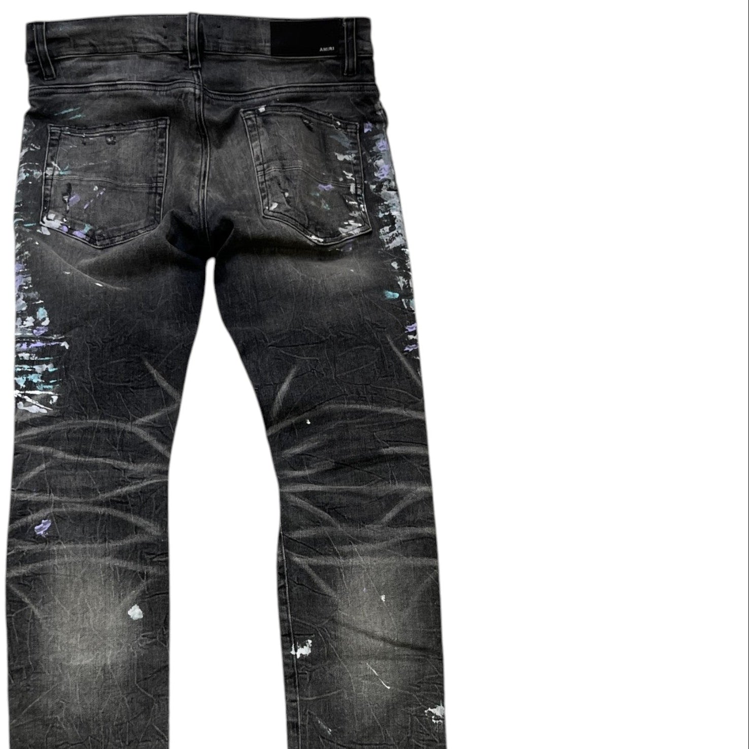 Men's Paint Splash Jeans Black Size Waist 30"