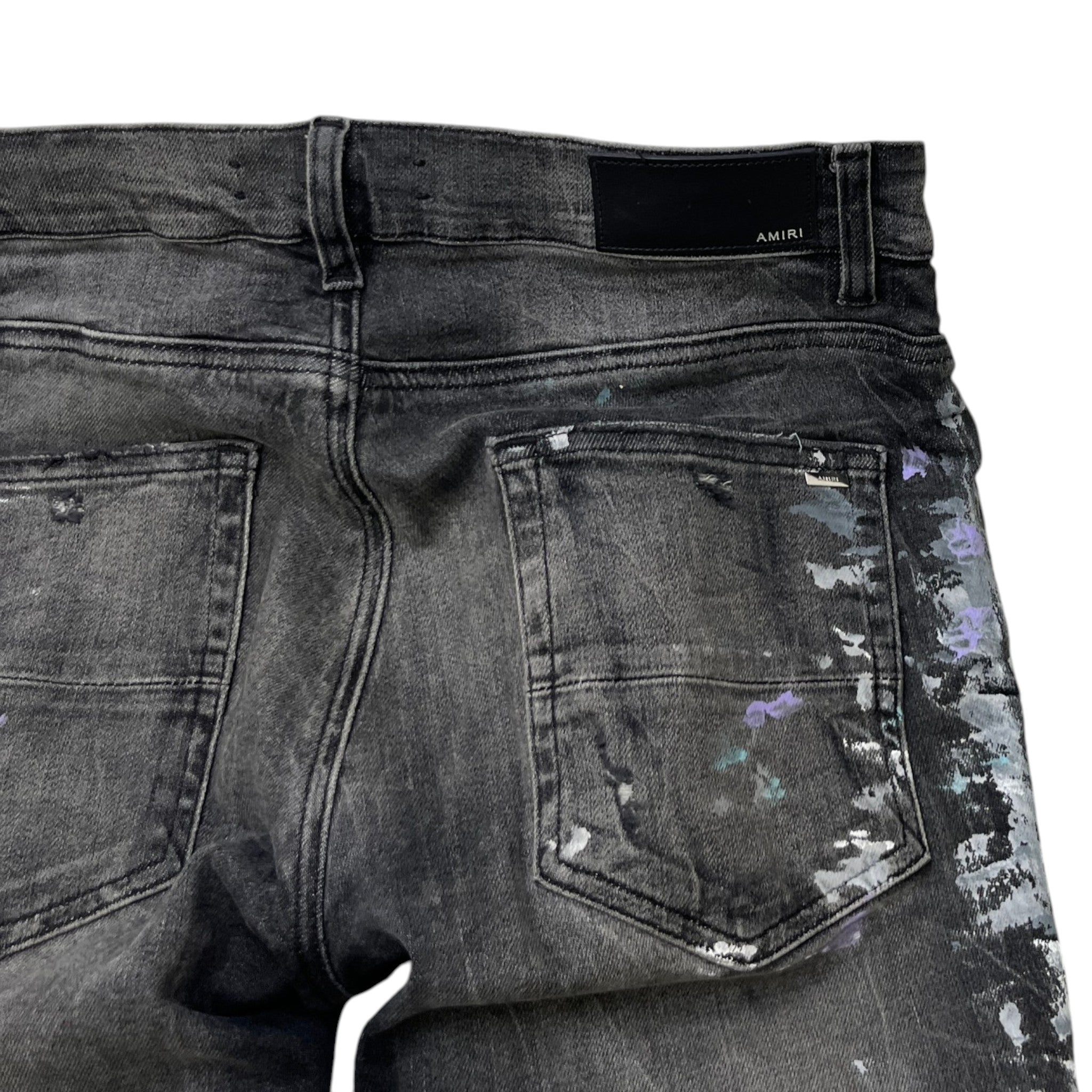 Men's Paint Splash Jeans Black Size Waist 30"