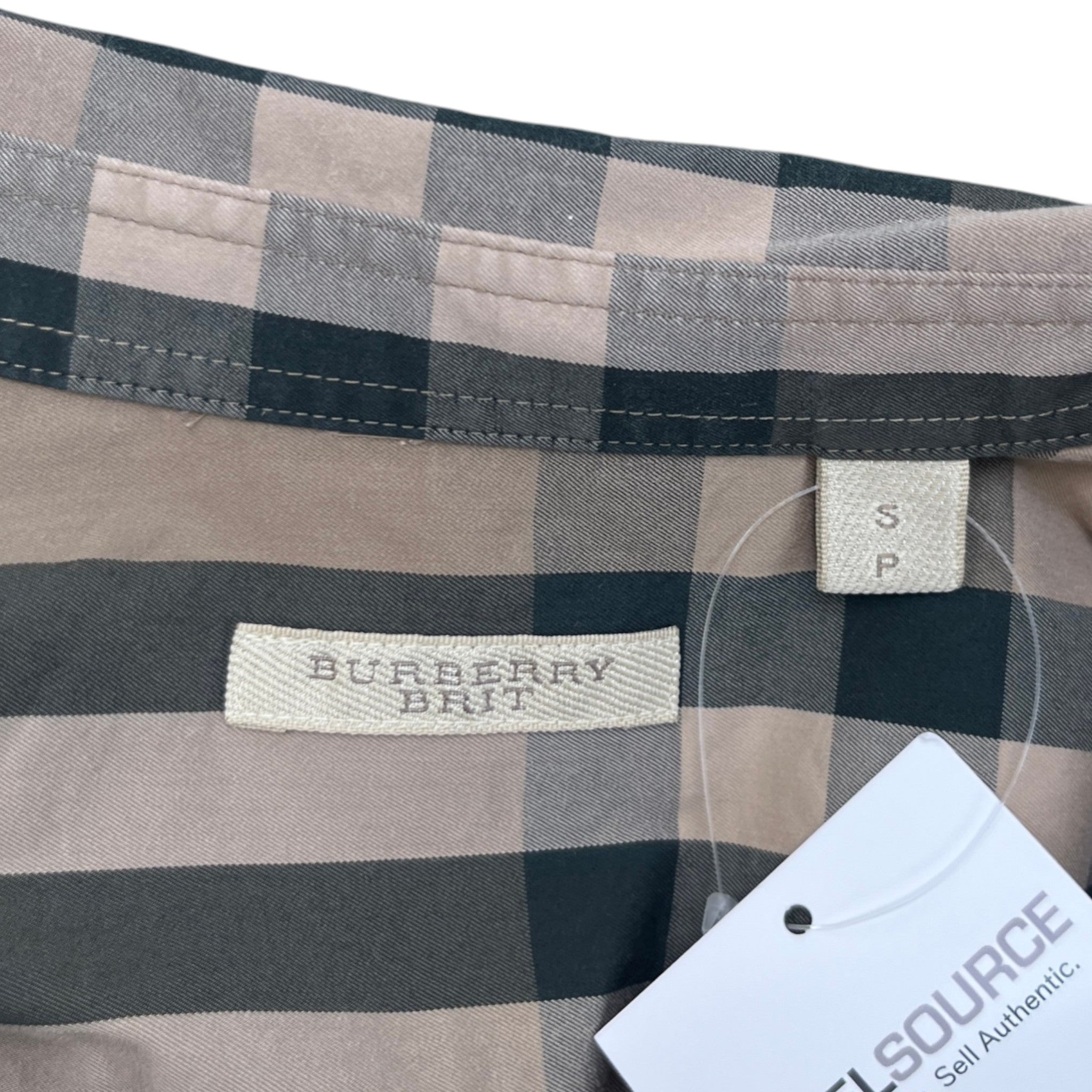 Men's Check Print Long Sleeve Shirt Beige Size S