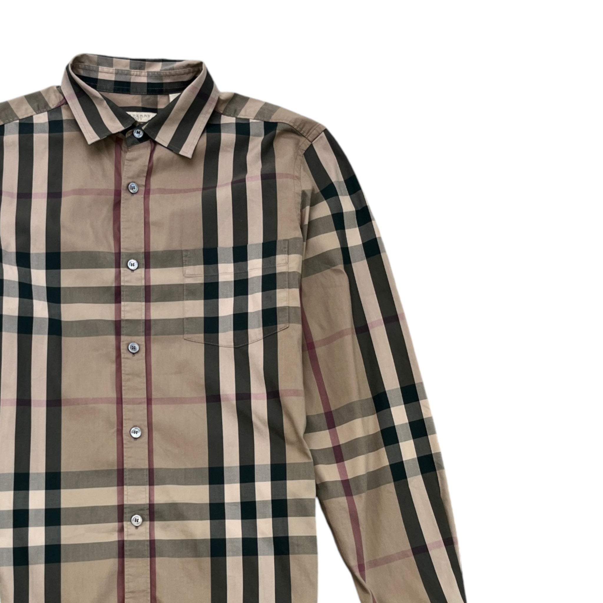 Men's Check Print Long Sleeve Shirt Beige Size S