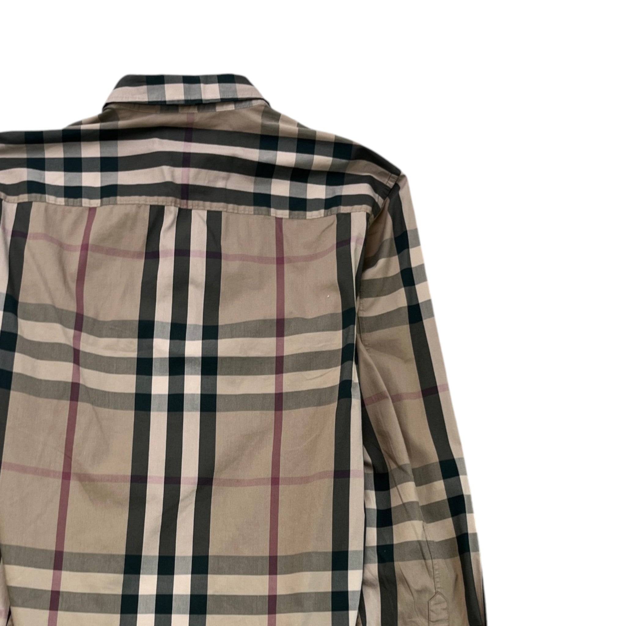 Men's Check Print Long Sleeve Shirt Beige Size S