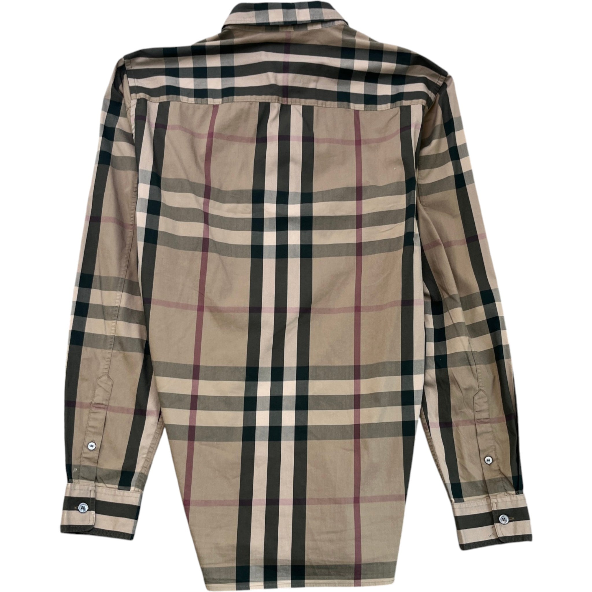 Men's Check Print Long Sleeve Shirt Beige Size S