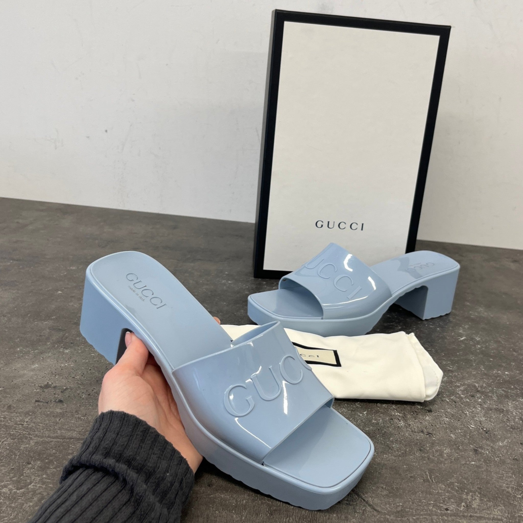 Women's Rubber Logo Heels Blue Size EU 38 / UK 5