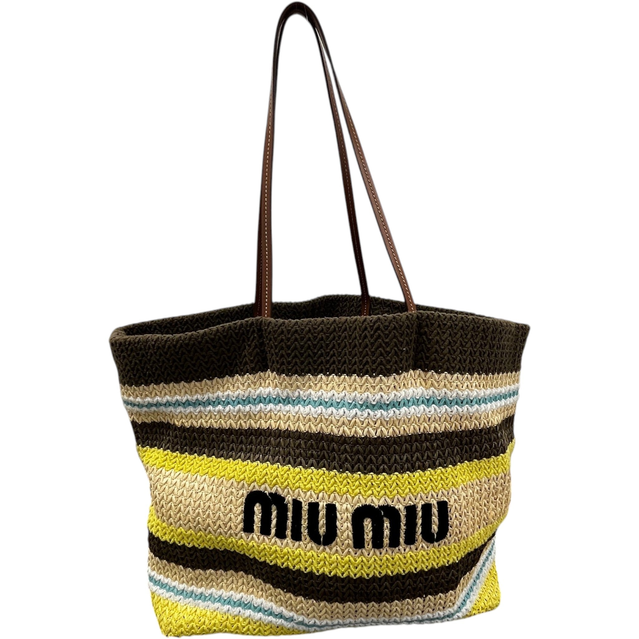 Women's Logo-Embroidered Striped Raffia Tote Bag Beige