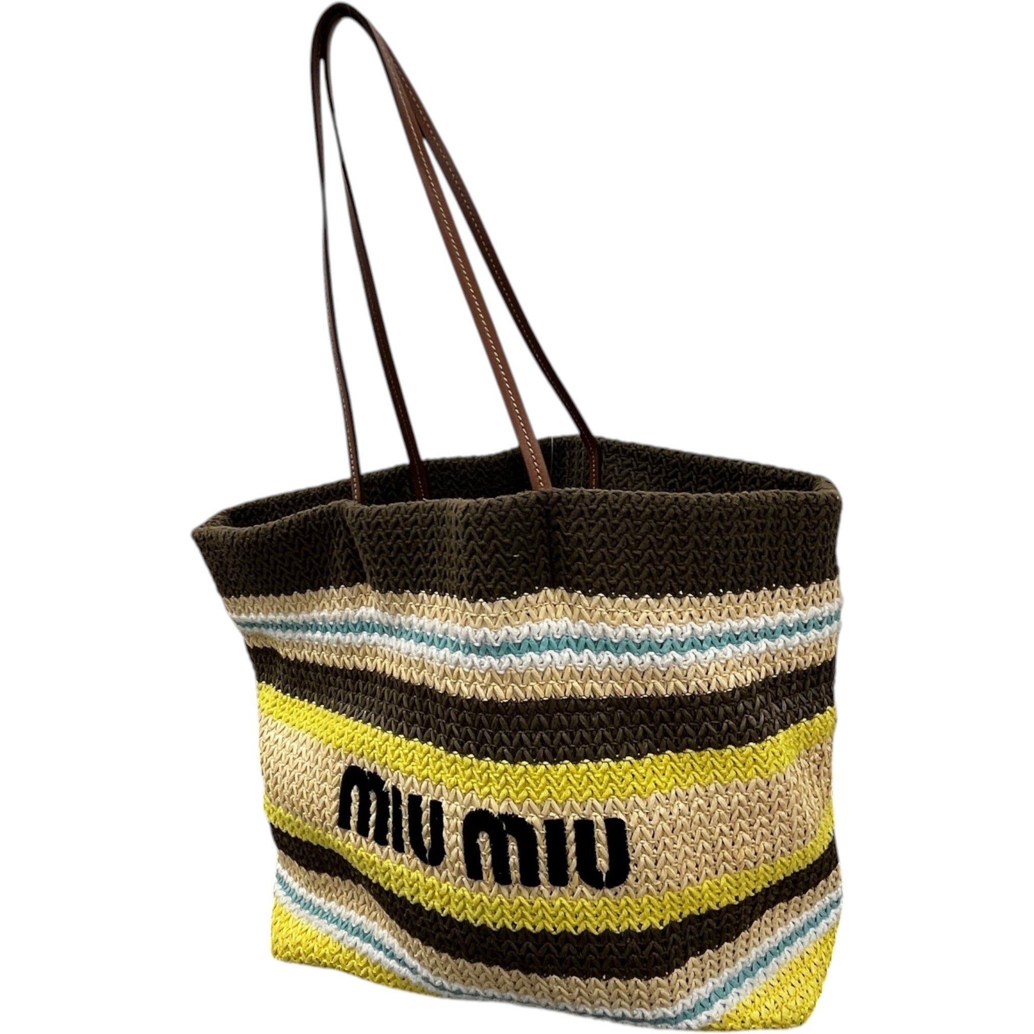 Women's Logo-Embroidered Striped Raffia Tote Bag Beige