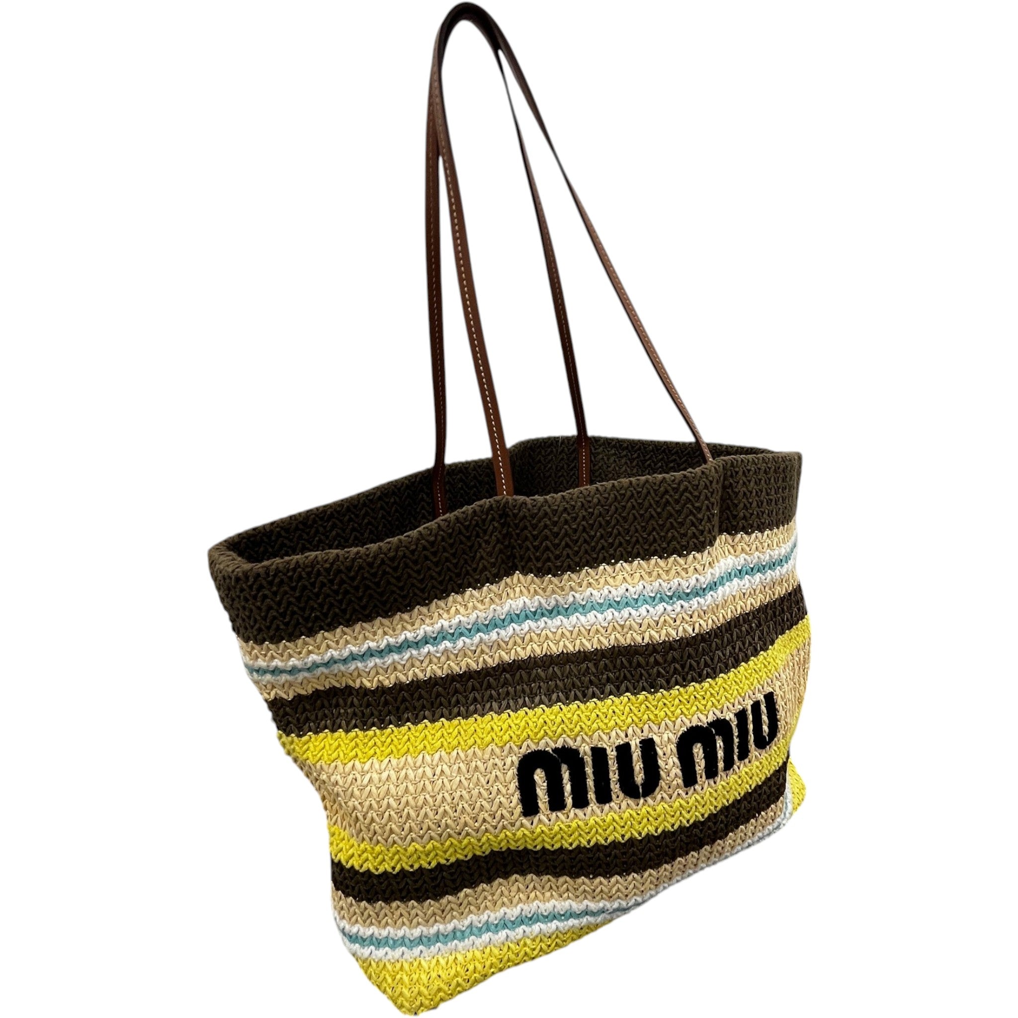 Women's Logo-Embroidered Striped Raffia Tote Bag Beige