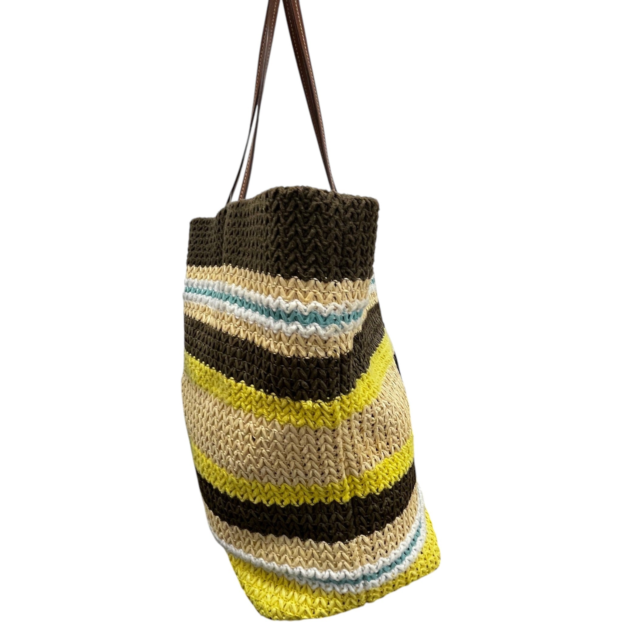Women's Logo-Embroidered Striped Raffia Tote Bag Beige