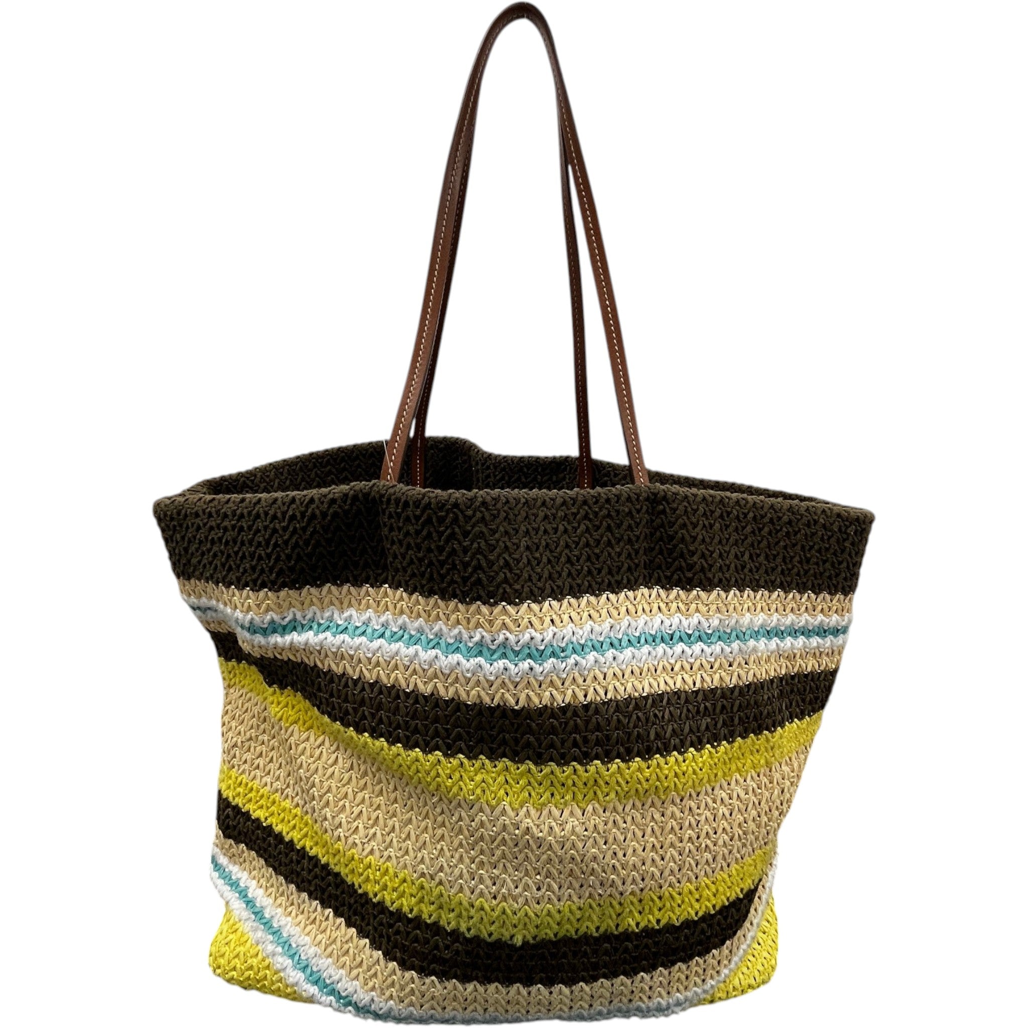 Women's Logo-Embroidered Striped Raffia Tote Bag Beige