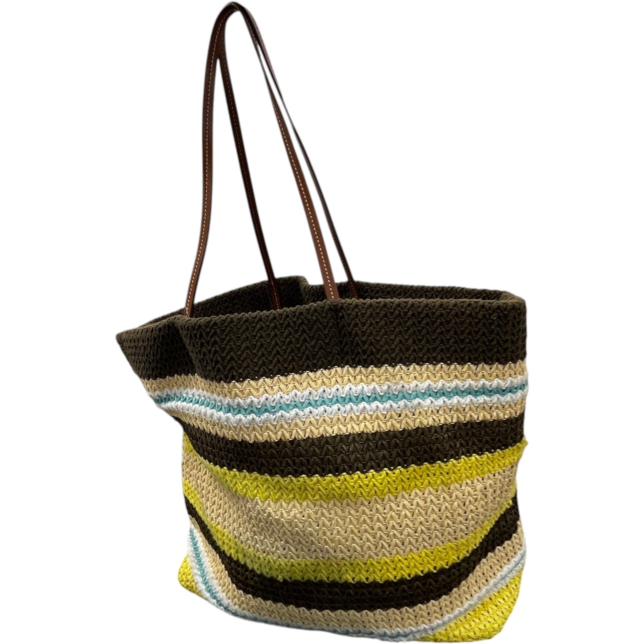 Women's Logo-Embroidered Striped Raffia Tote Bag Beige