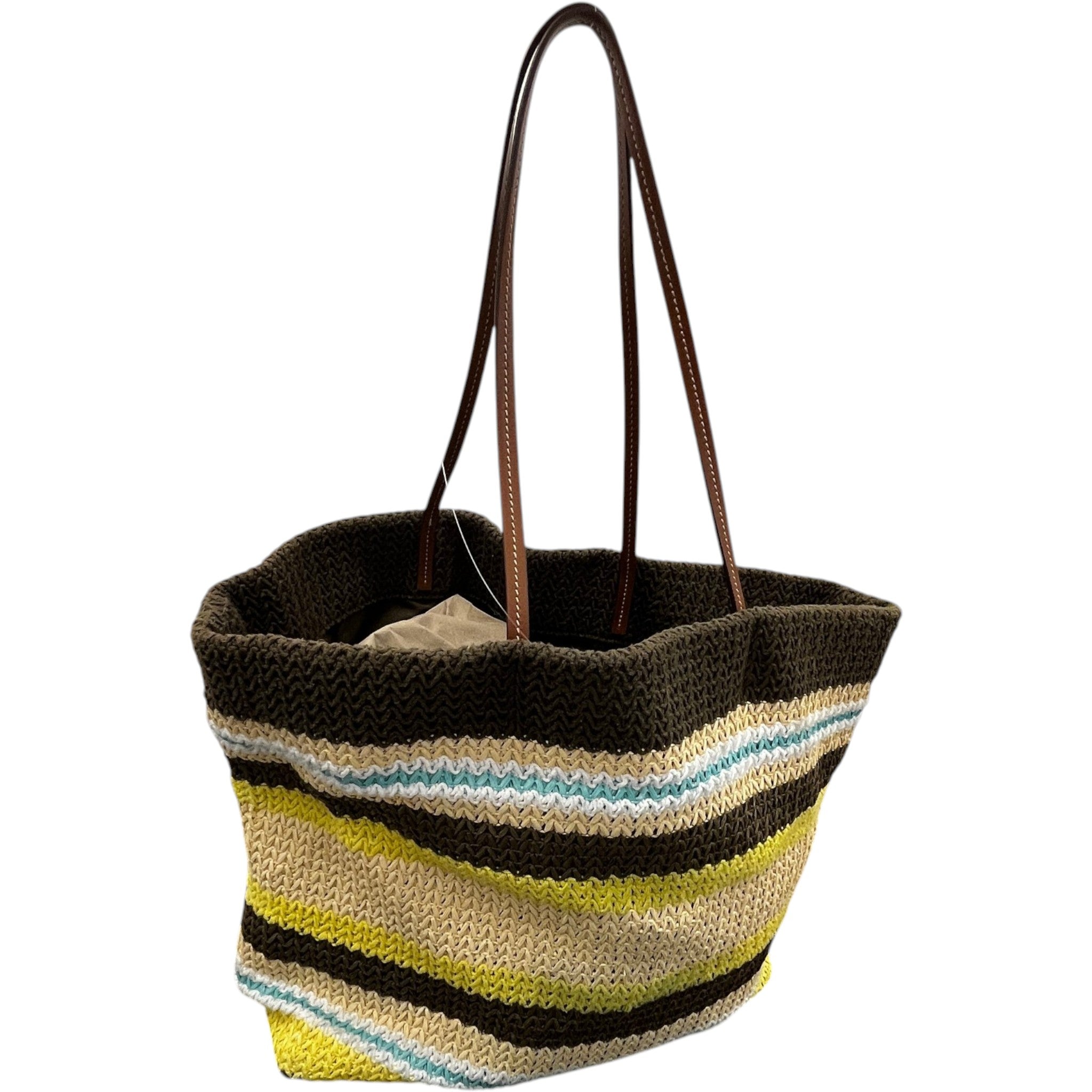 Women's Logo-Embroidered Striped Raffia Tote Bag Beige