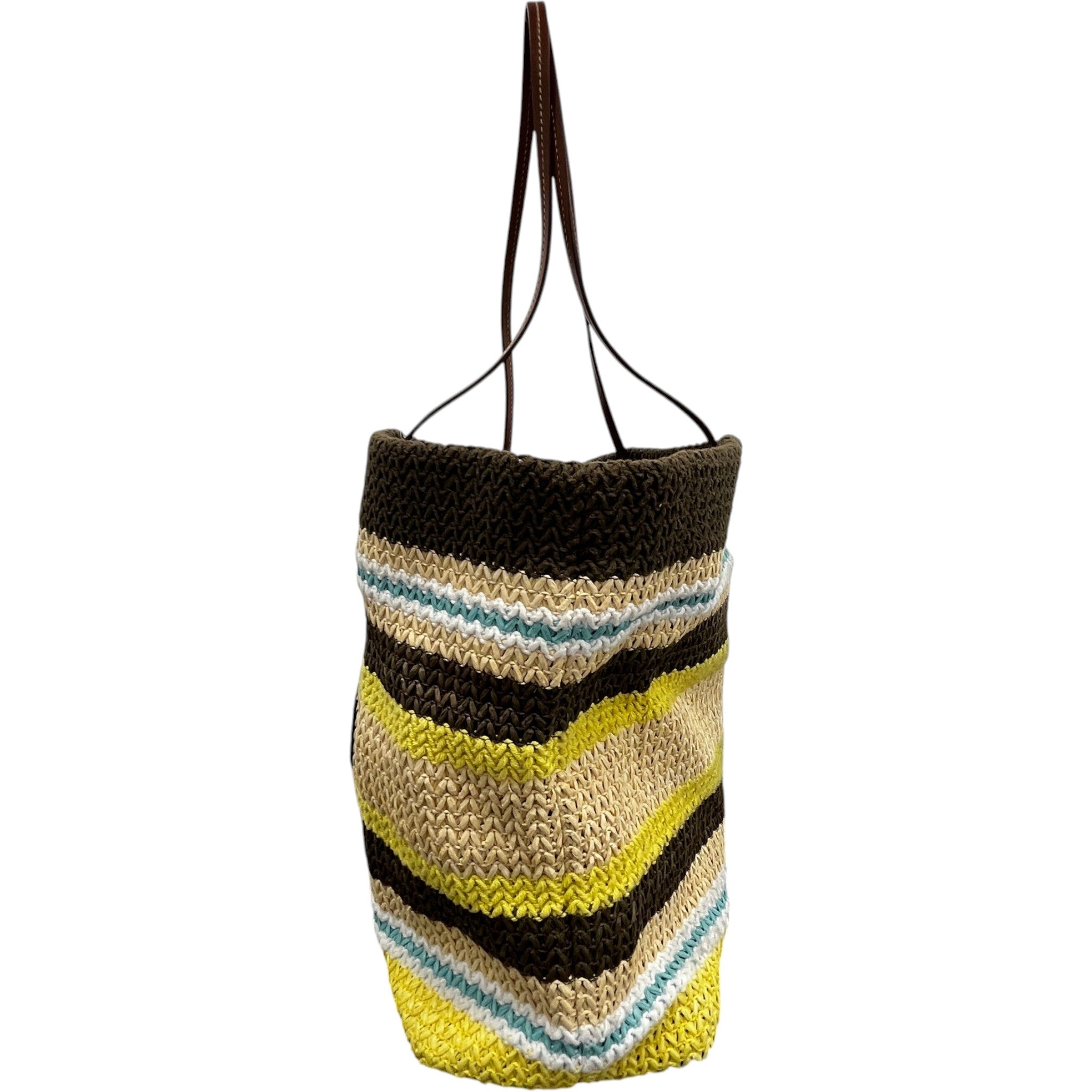 Women's Logo-Embroidered Striped Raffia Tote Bag Beige