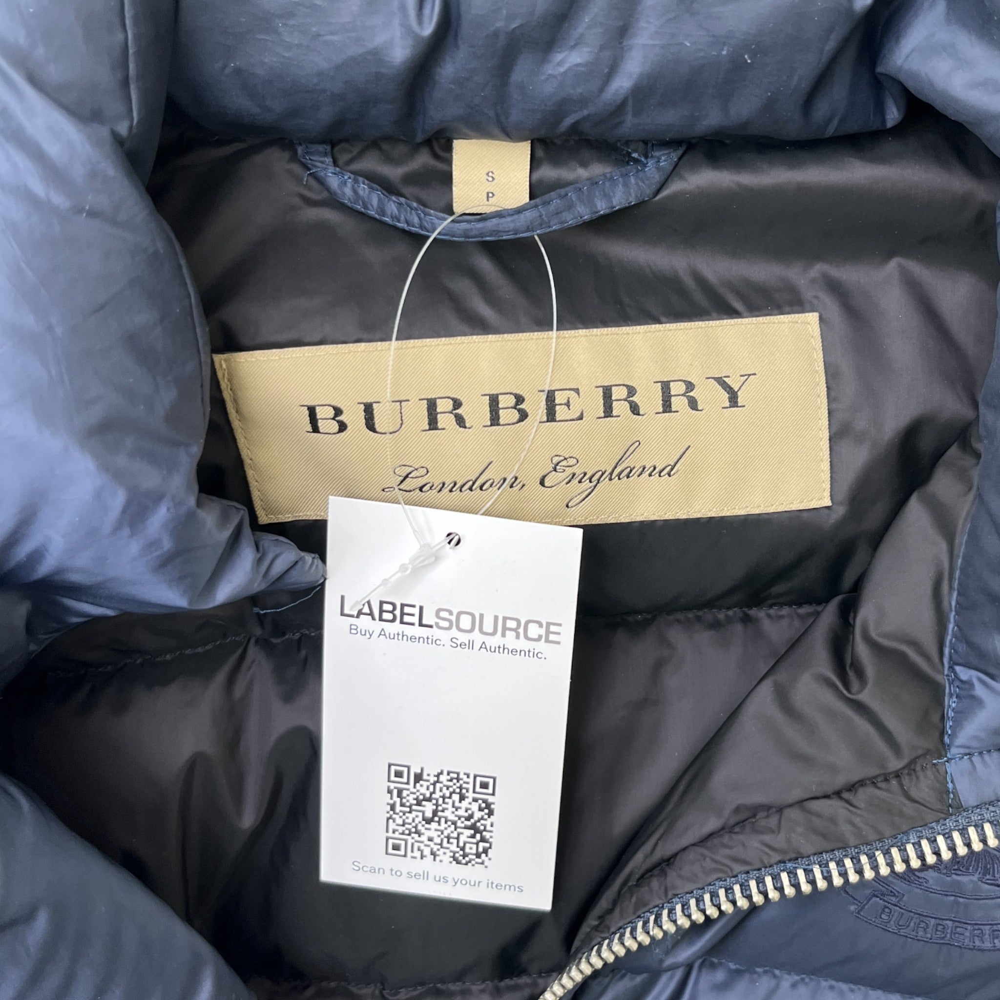 Men's Embroidered Logo Down Jacket Navy Size S