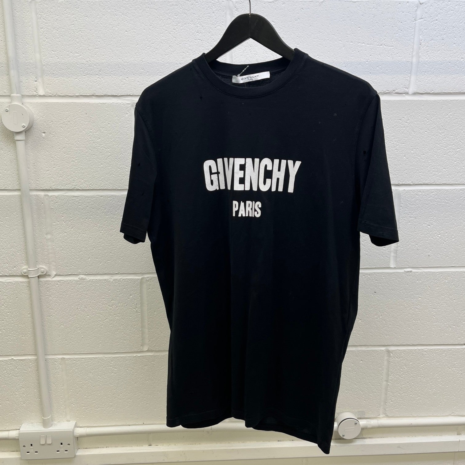 Men's Distressed Logo T-Shirt Black Size XS