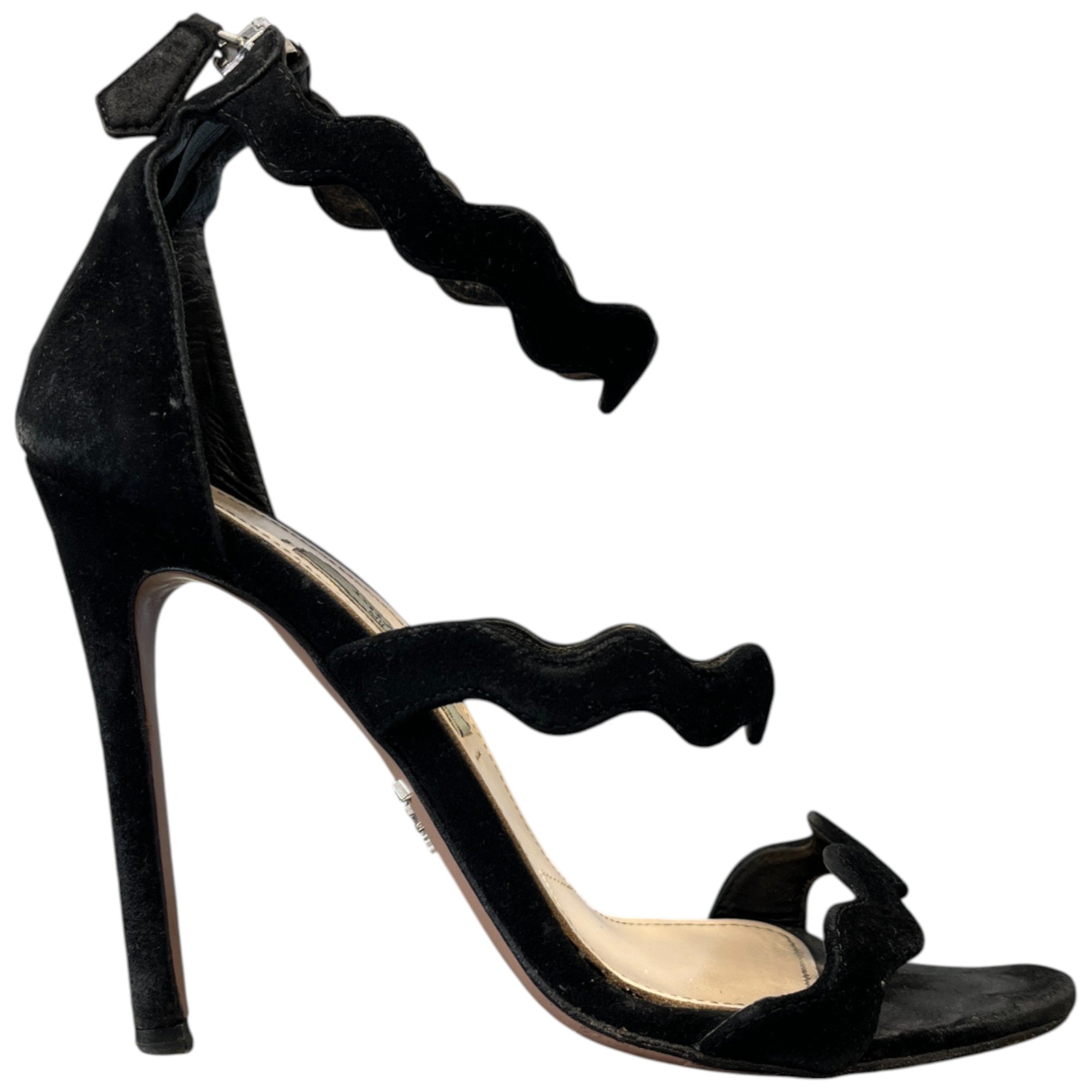 Women's Suede Wavy Strap Heels Black Size EU 35.5 / UK 2.5
