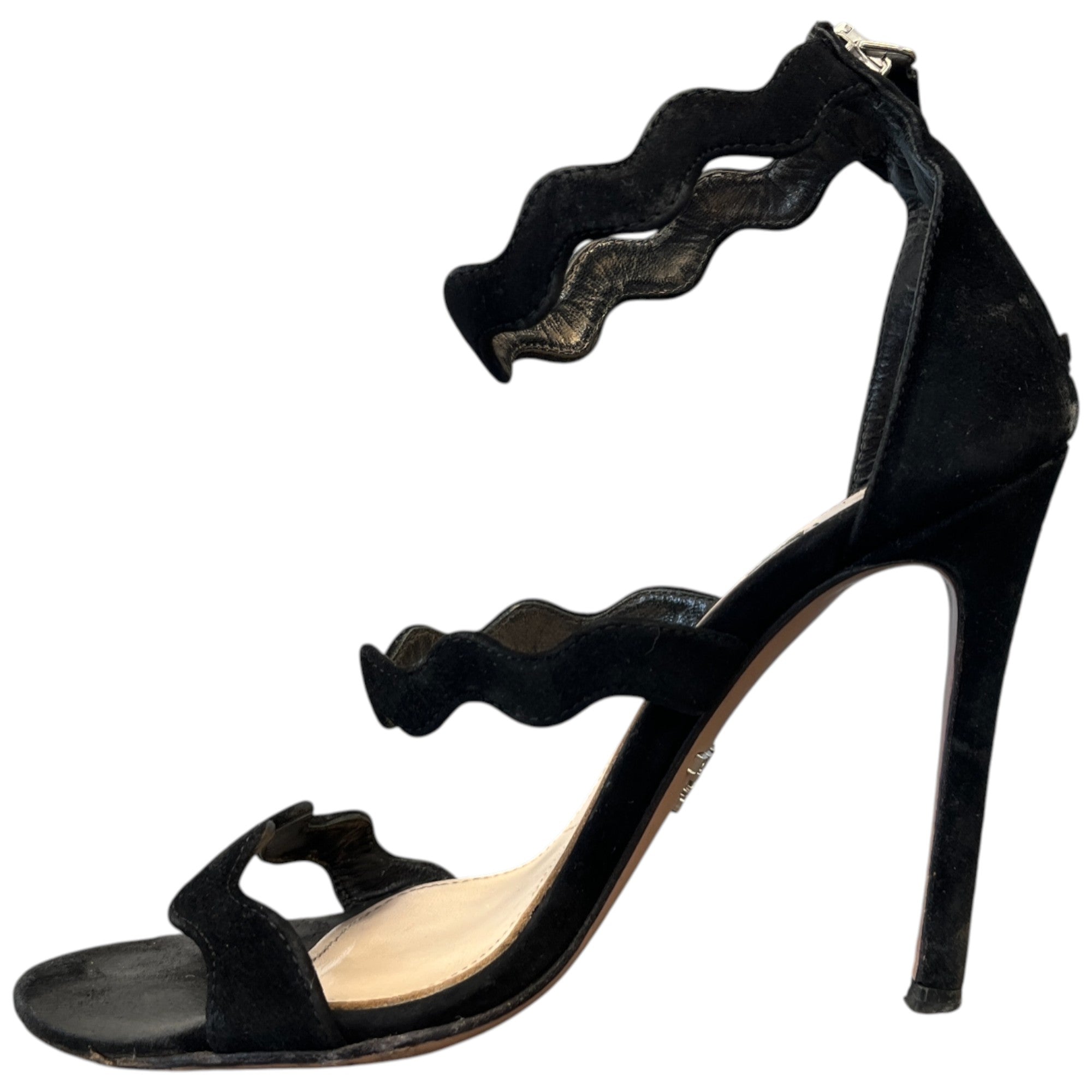 Women's Suede Wavy Strap Heels Black Size EU 35.5 / UK 2.5