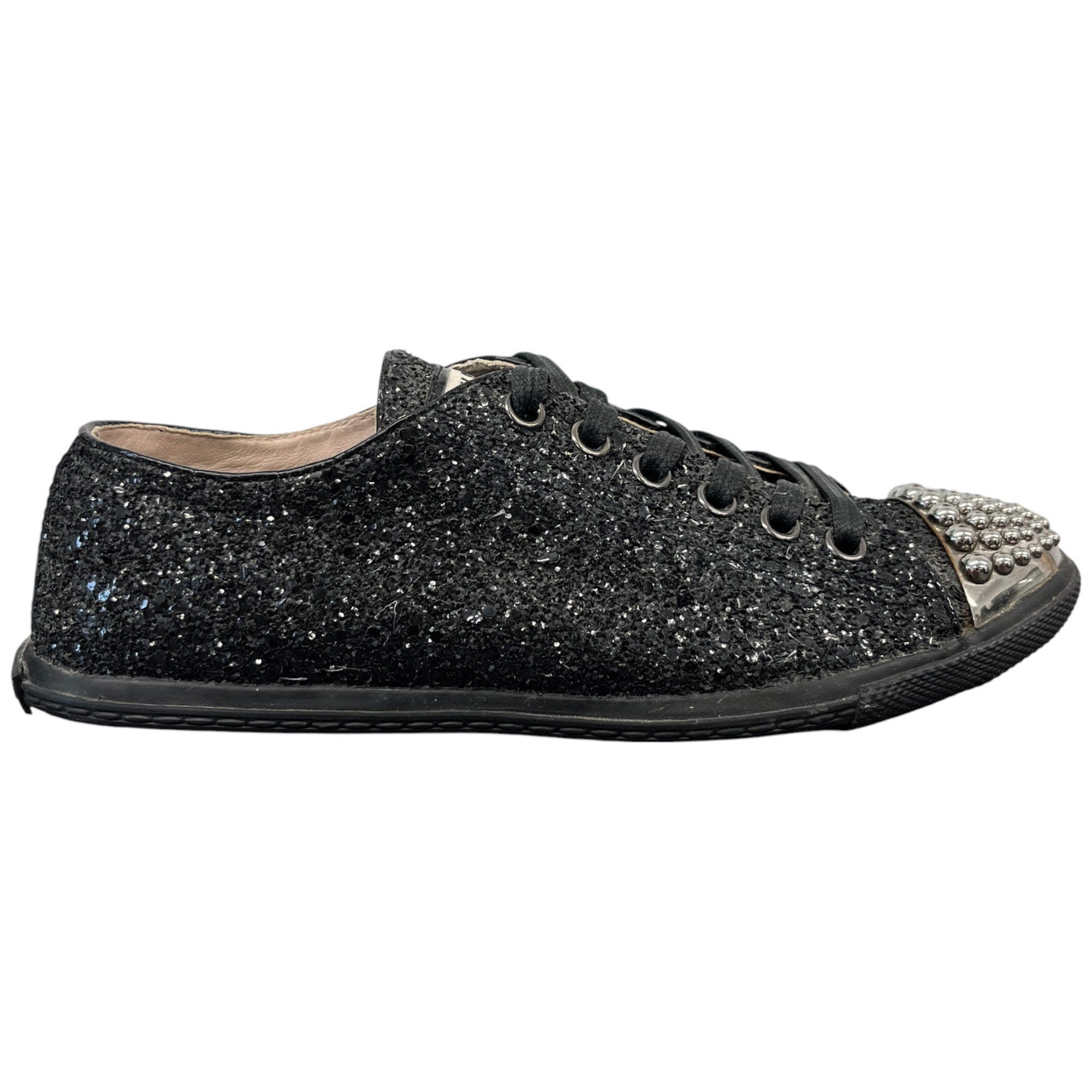 Women's Flat Sole Glitter Low Trainers Black Size EU 36 / UK 3