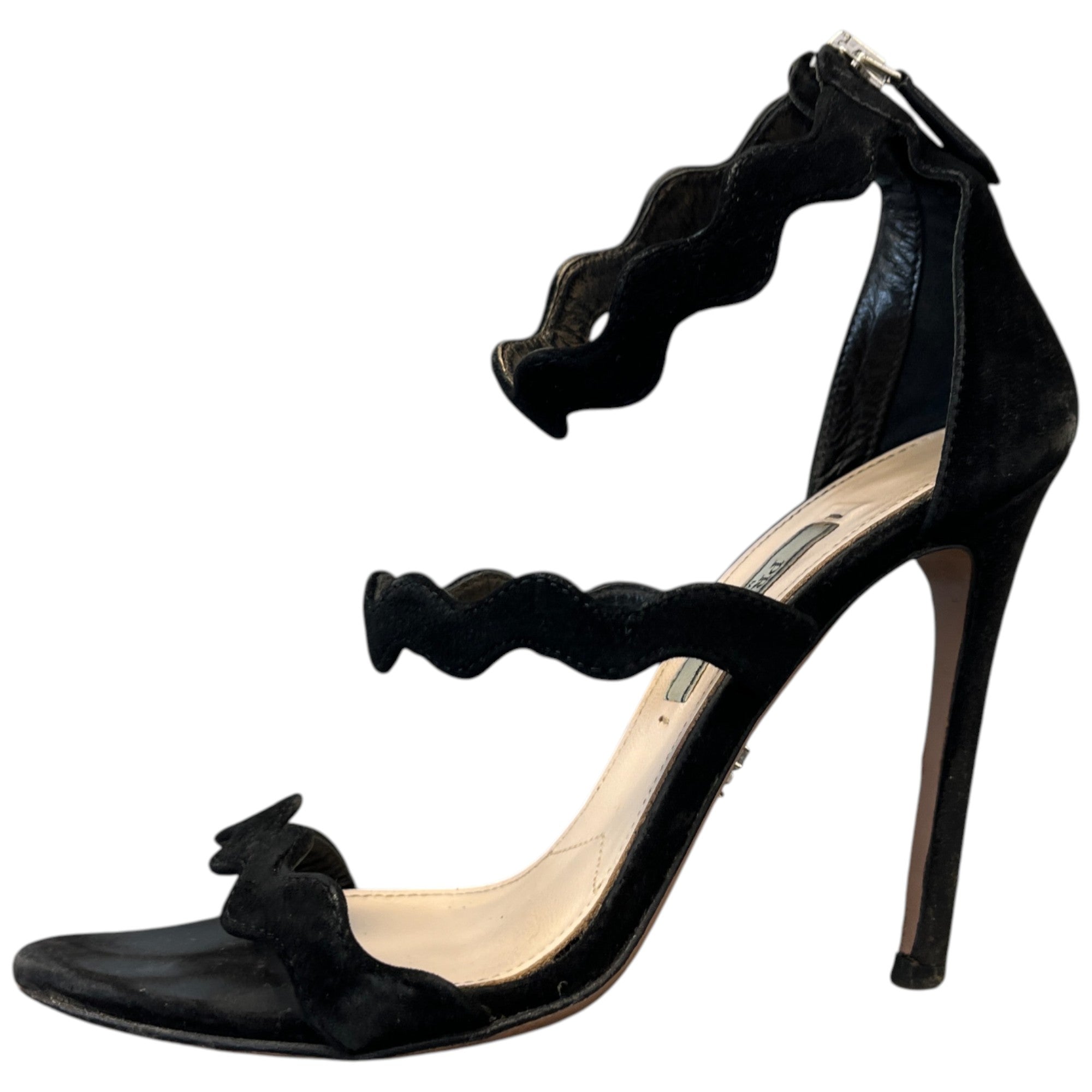 Women's Suede Wavy Strap Heels Black Size EU 35.5 / UK 2.5