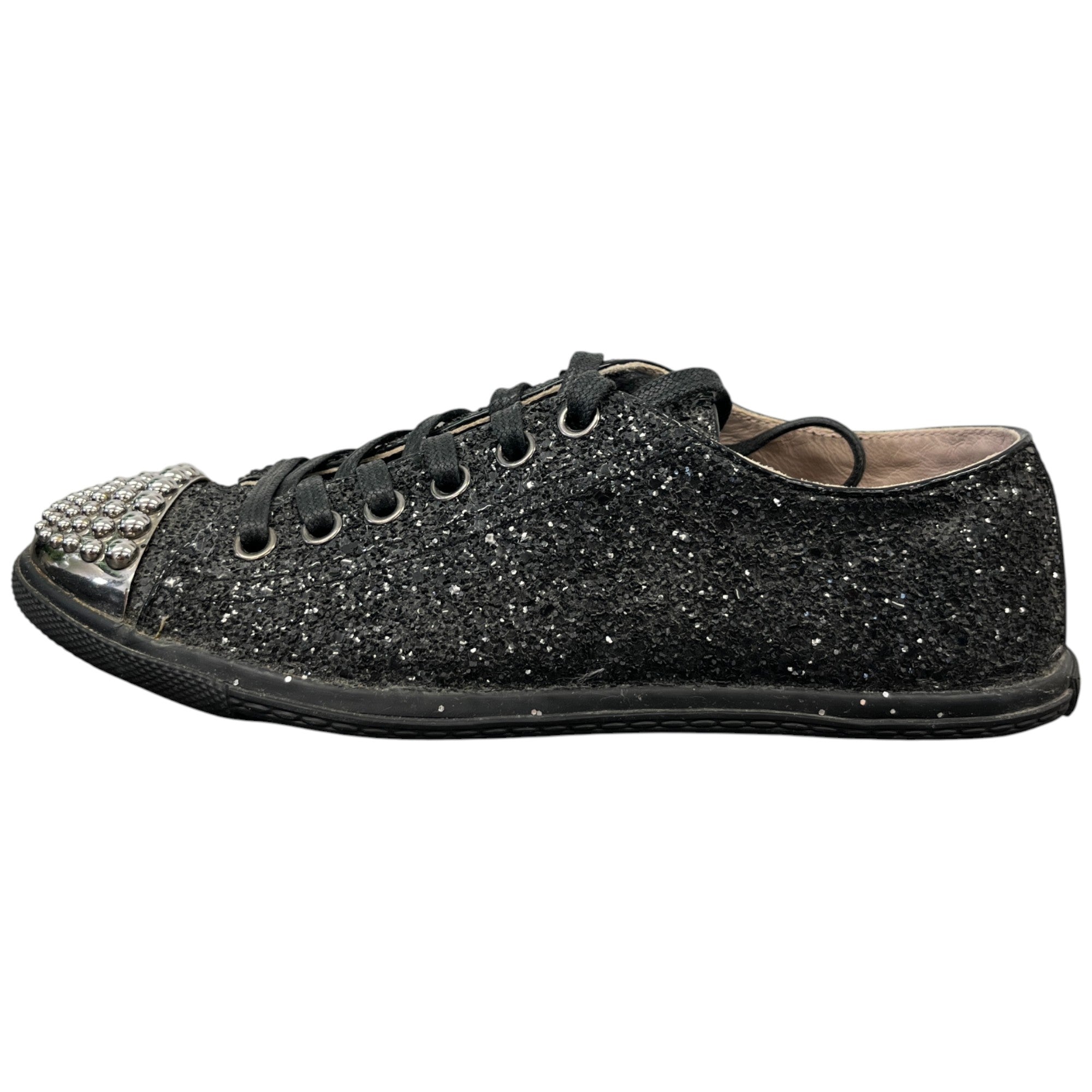 Women's Flat Sole Glitter Low Trainers Black Size EU 36 / UK 3