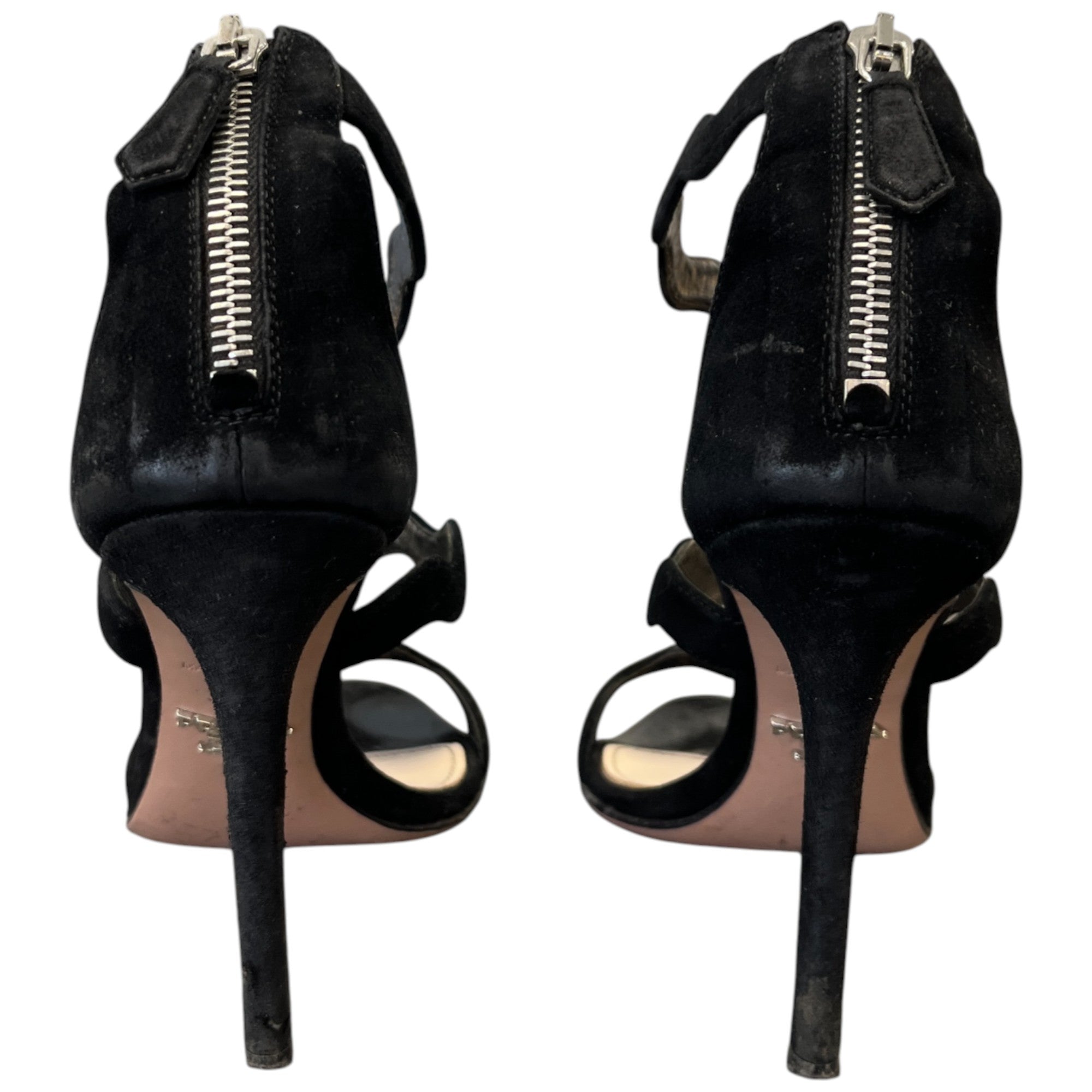 Women's Suede Wavy Strap Heels Black Size EU 35.5 / UK 2.5