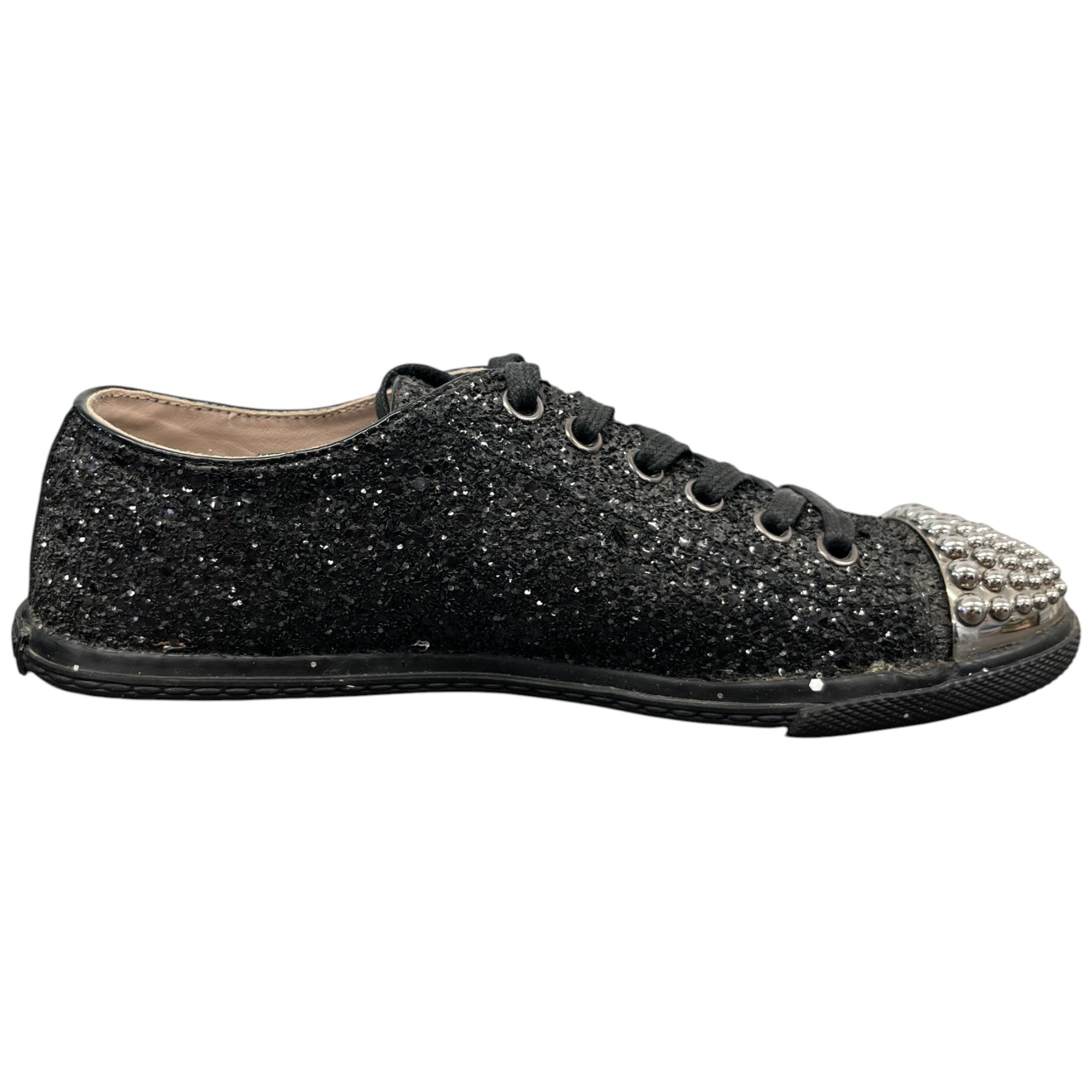 Women's Flat Sole Glitter Low Trainers Black Size EU 36 / UK 3
