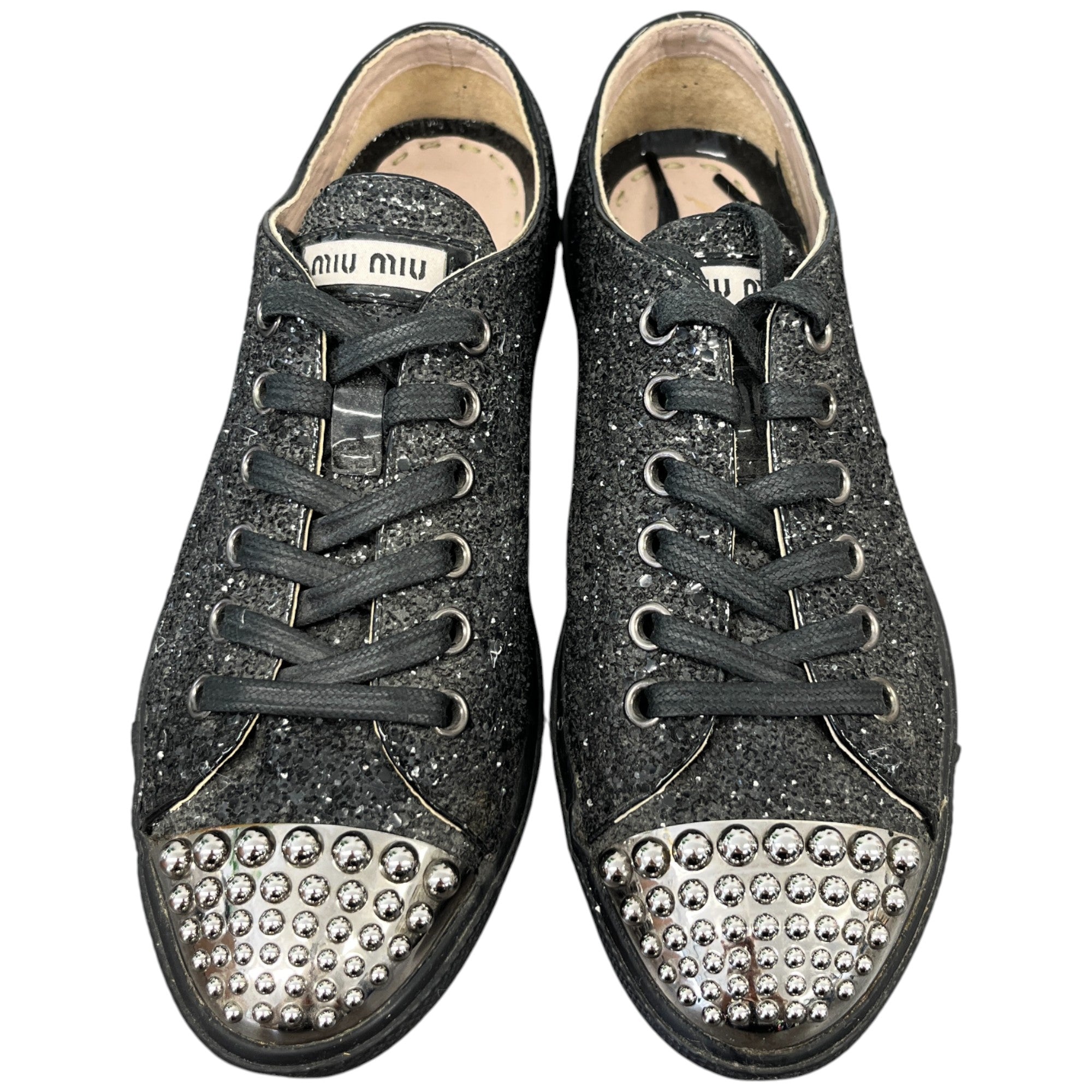 Women's Flat Sole Glitter Low Trainers Black Size EU 36 / UK 3