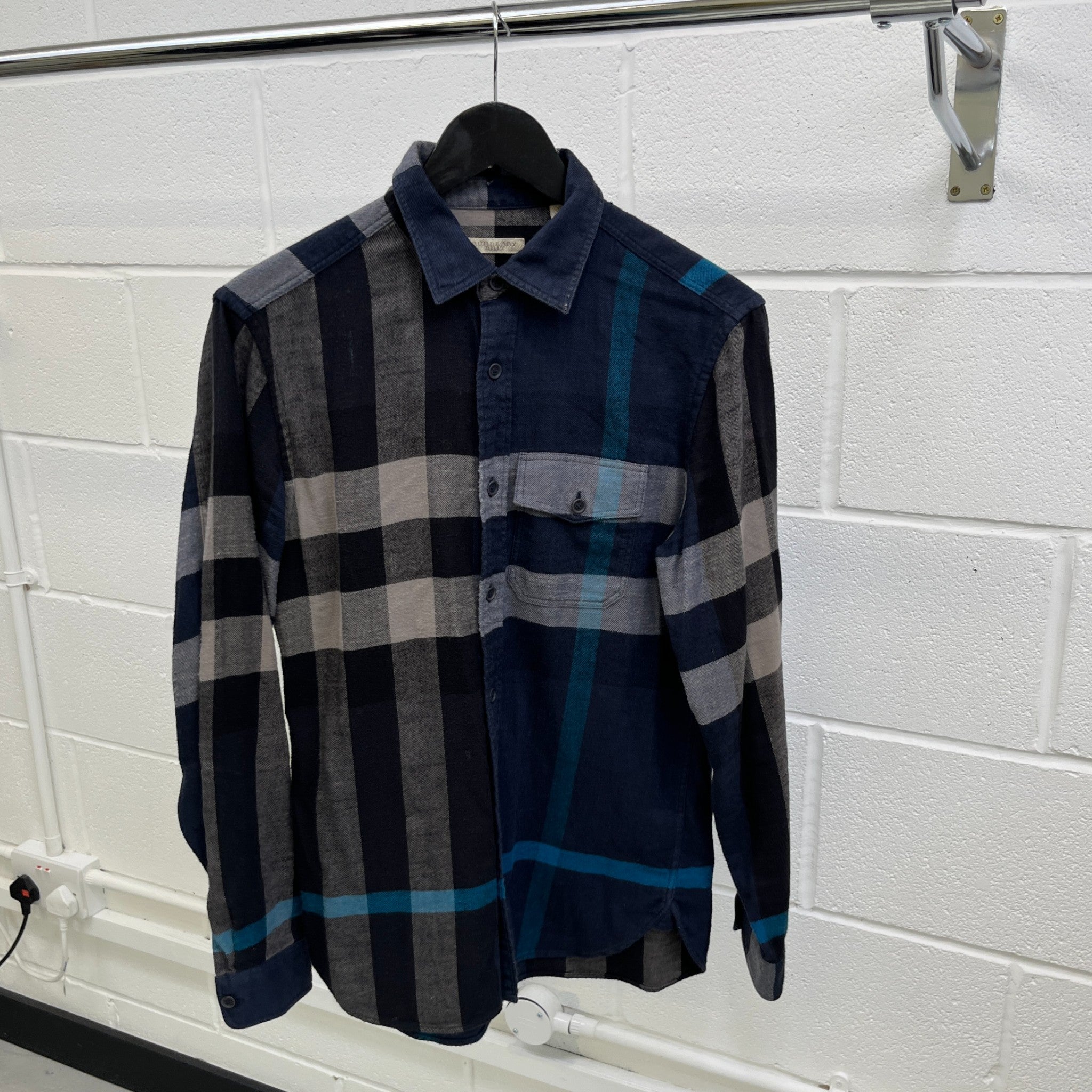 Men's Checkered Long Sleeve Shirt Blue Size S