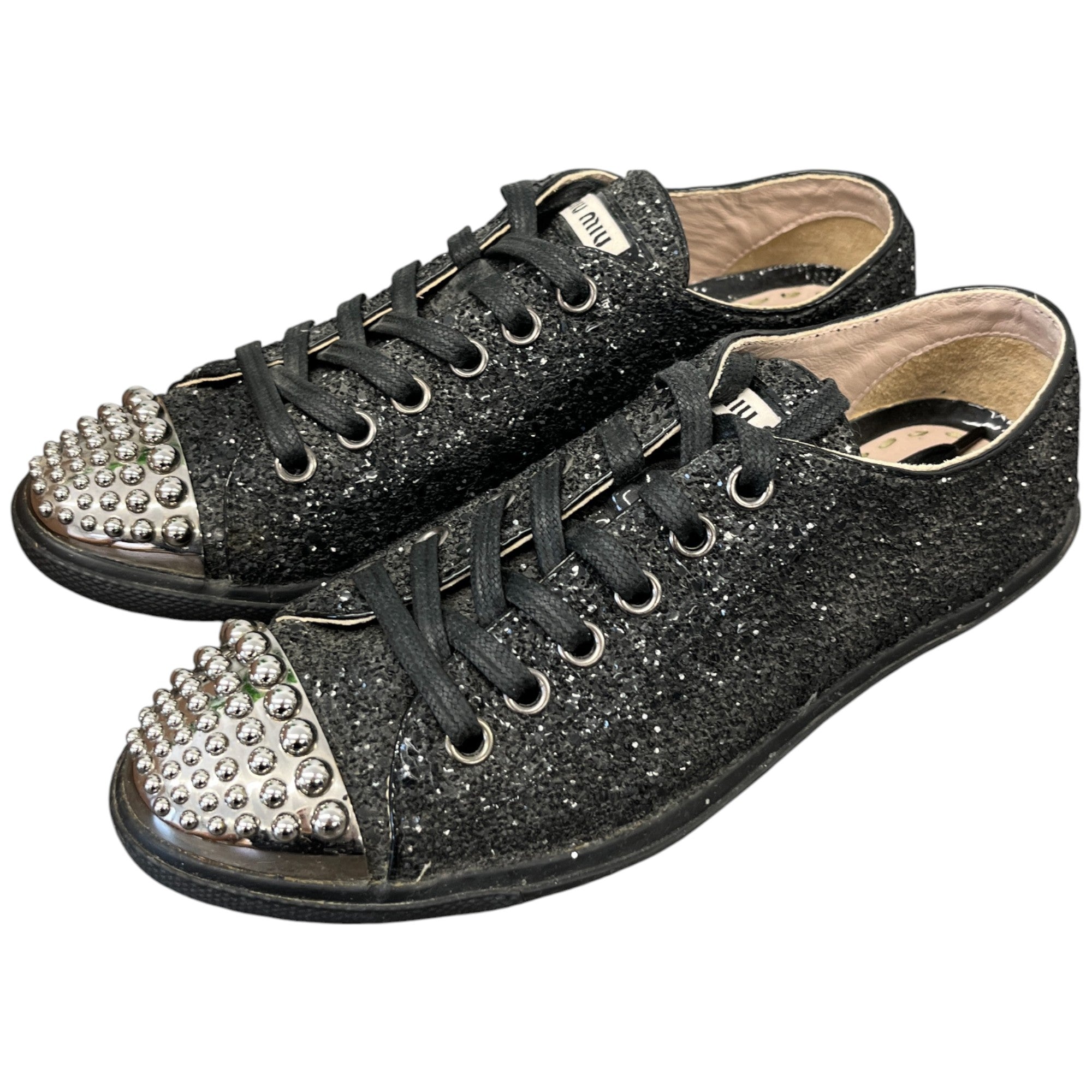 Women's Flat Sole Glitter Low Trainers Black Size EU 36 / UK 3
