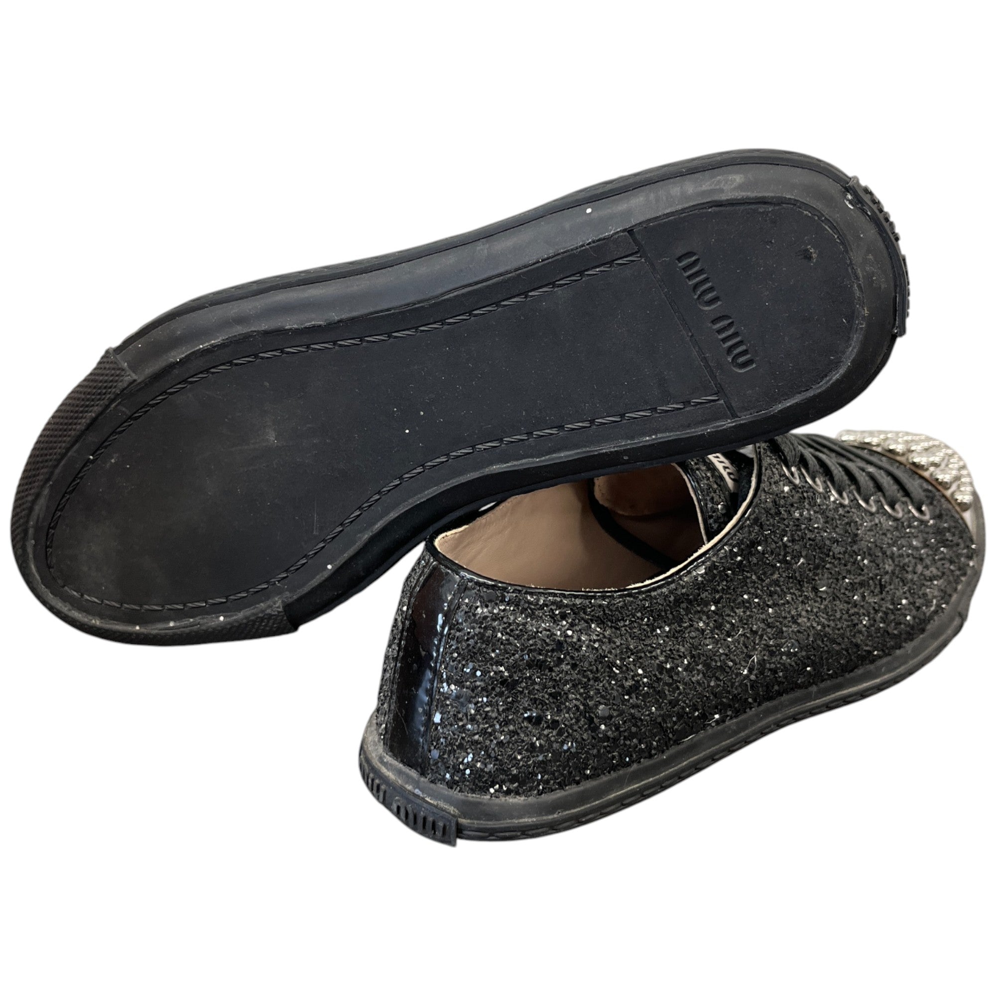 Women's Flat Sole Glitter Low Trainers Black Size EU 36 / UK 3