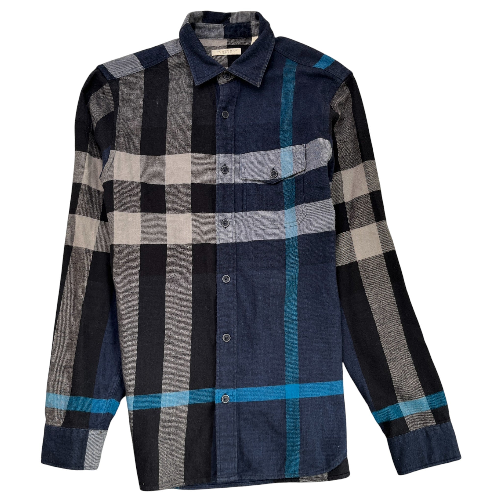 Men's Checkered Long Sleeve Shirt Blue Size S