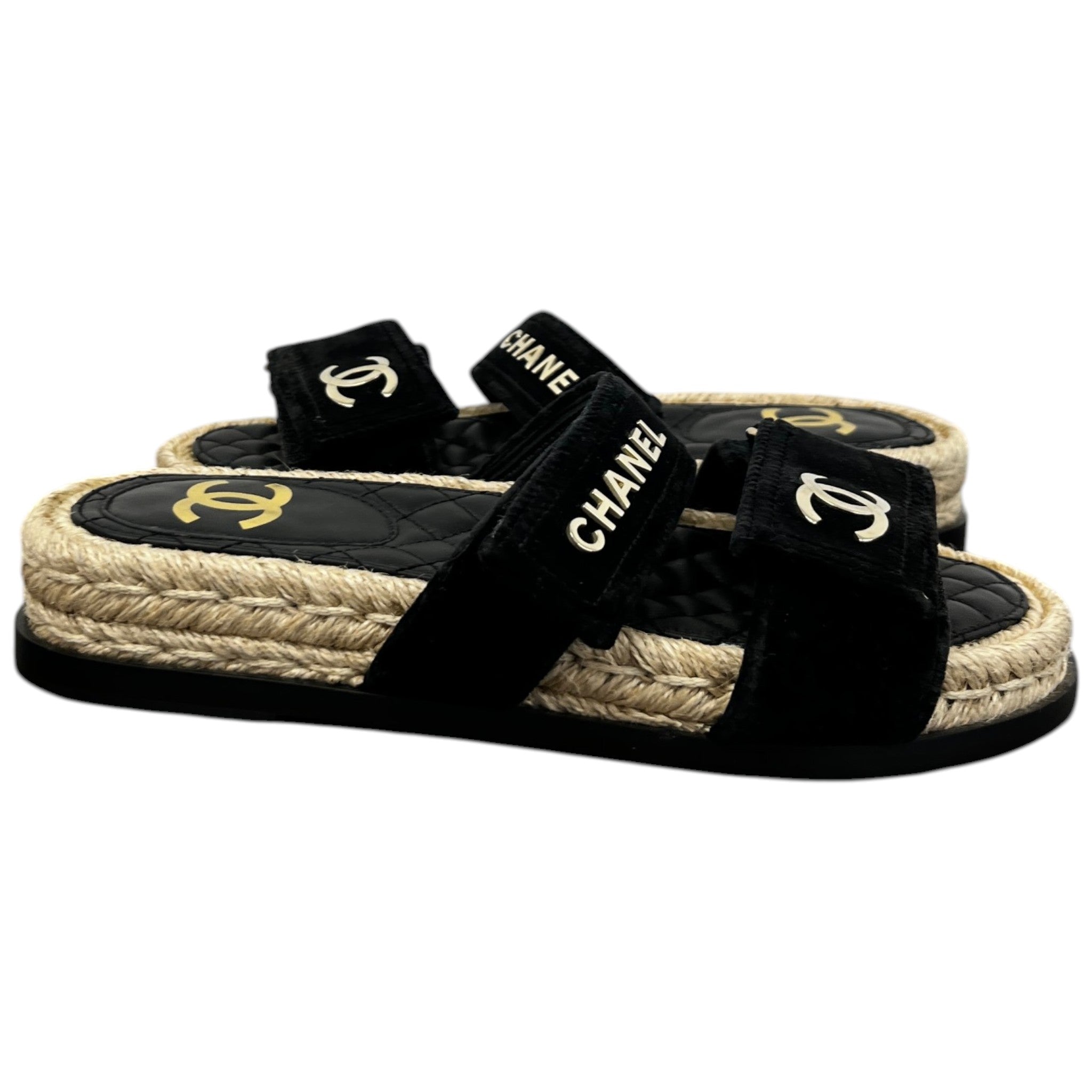 Women's Cc Logo Velvet Sandals Black Size EU 35 / UK 2