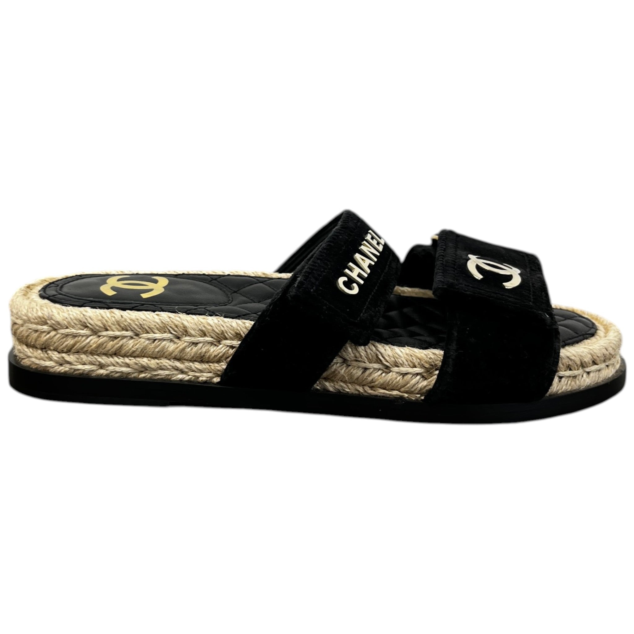 Women's Cc Logo Velvet Sandals Black Size EU 35 / UK 2