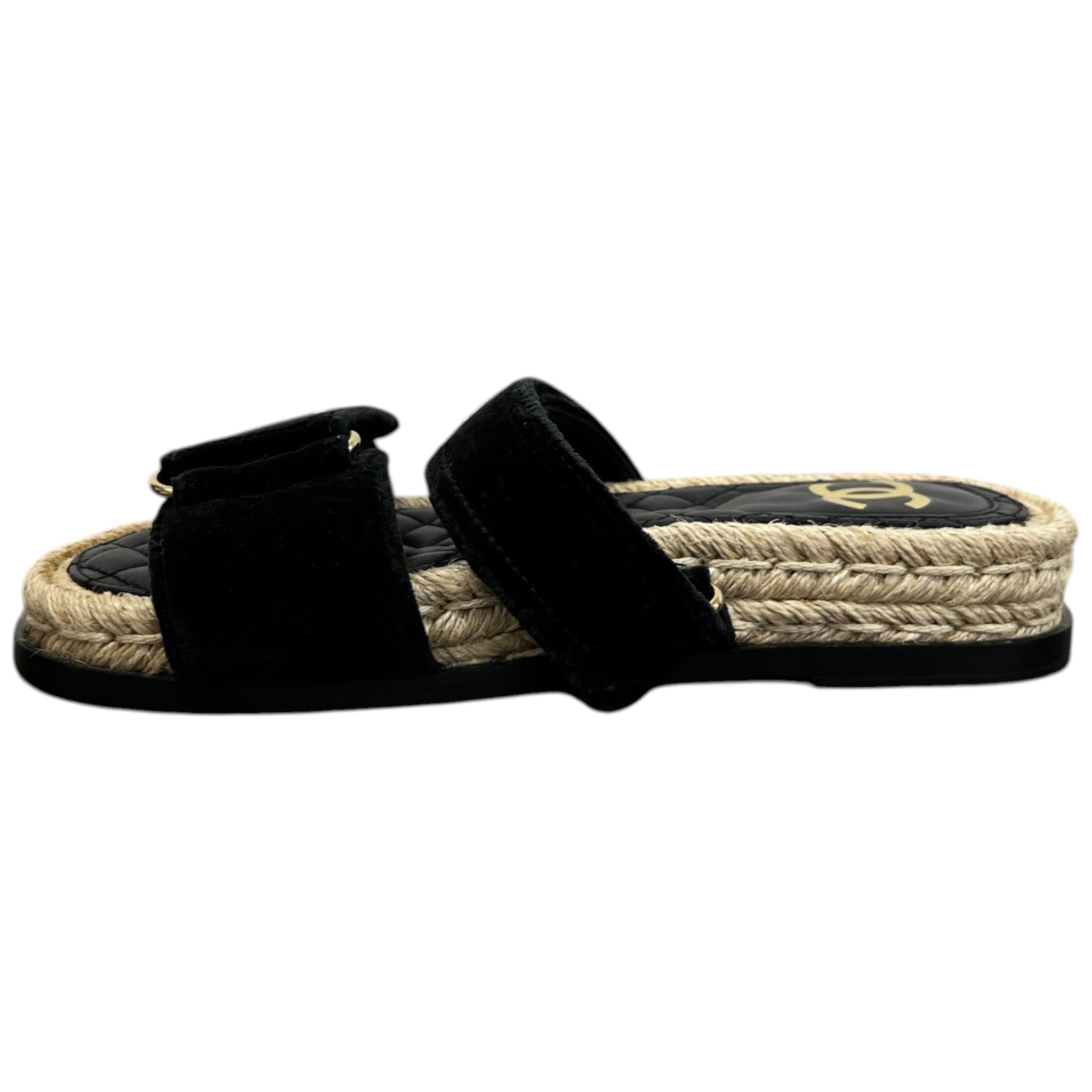 Women's Cc Logo Velvet Sandals Black Size EU 35 / UK 2