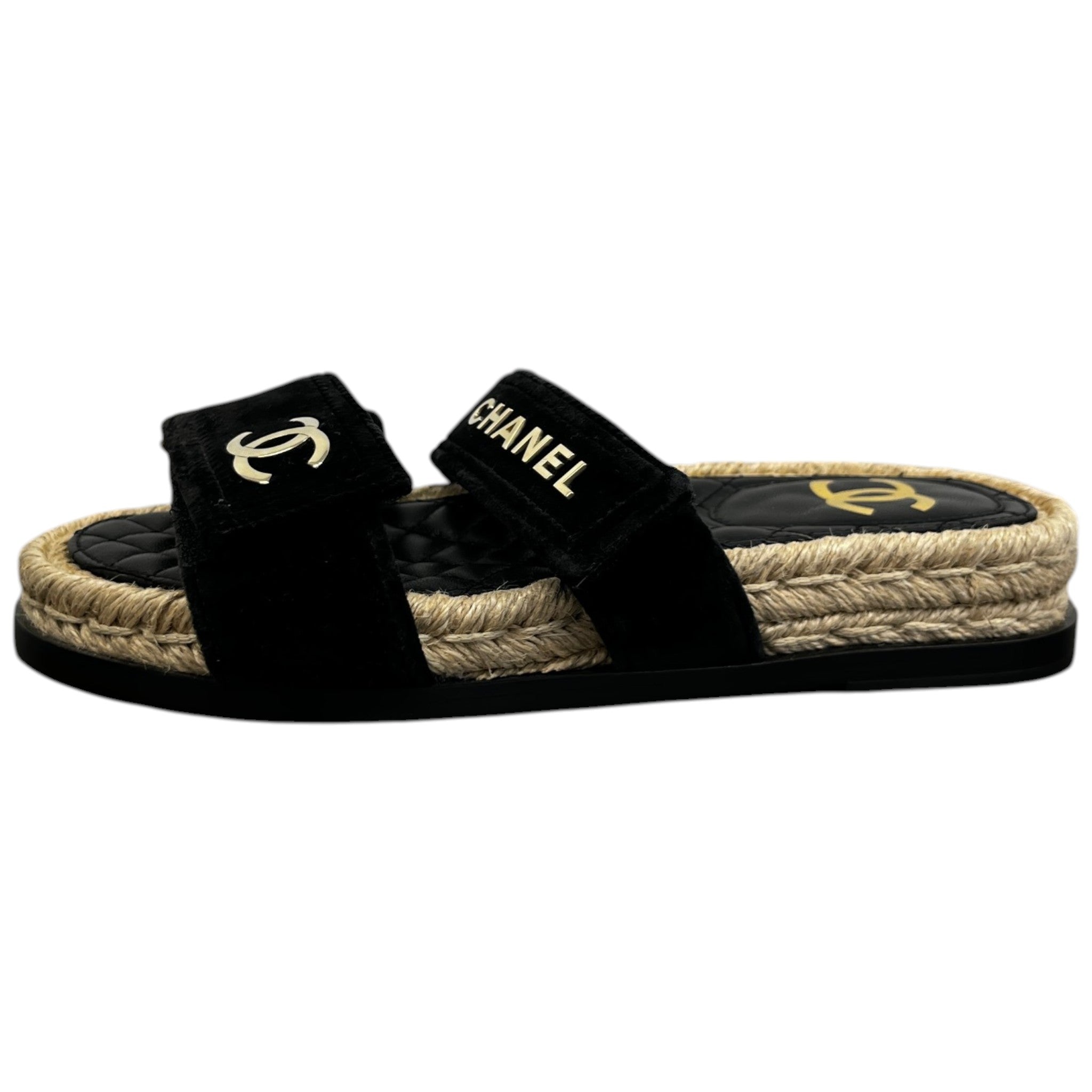 Women's Cc Logo Velvet Sandals Black Size EU 35 / UK 2